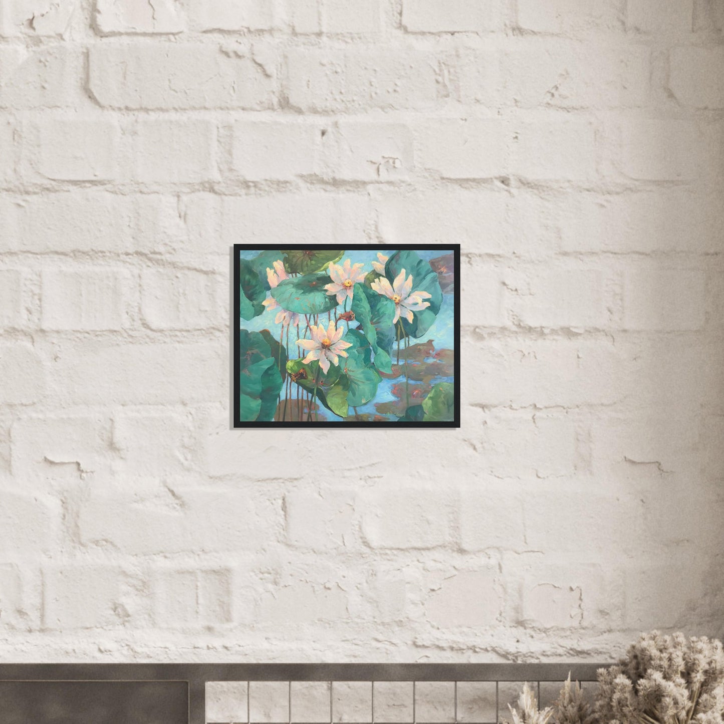 'Lily Pads' Floral | 16x20 inch Wooden Framed Art Print | Original Artwork by American Artist Barbara Cleary