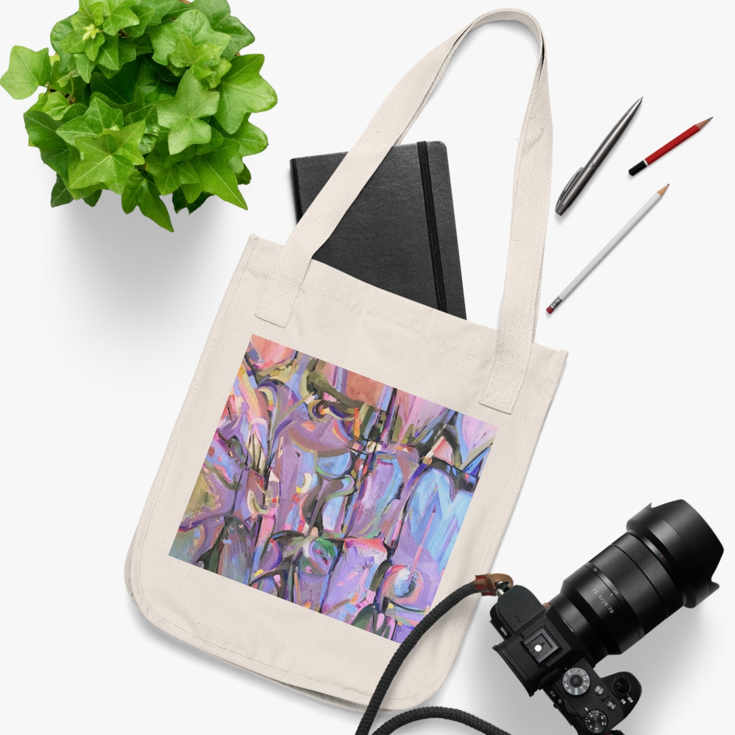 Organic Canvas Tote Bag with 'Passages' I Original Artwork by American Artist Barbara Cleary