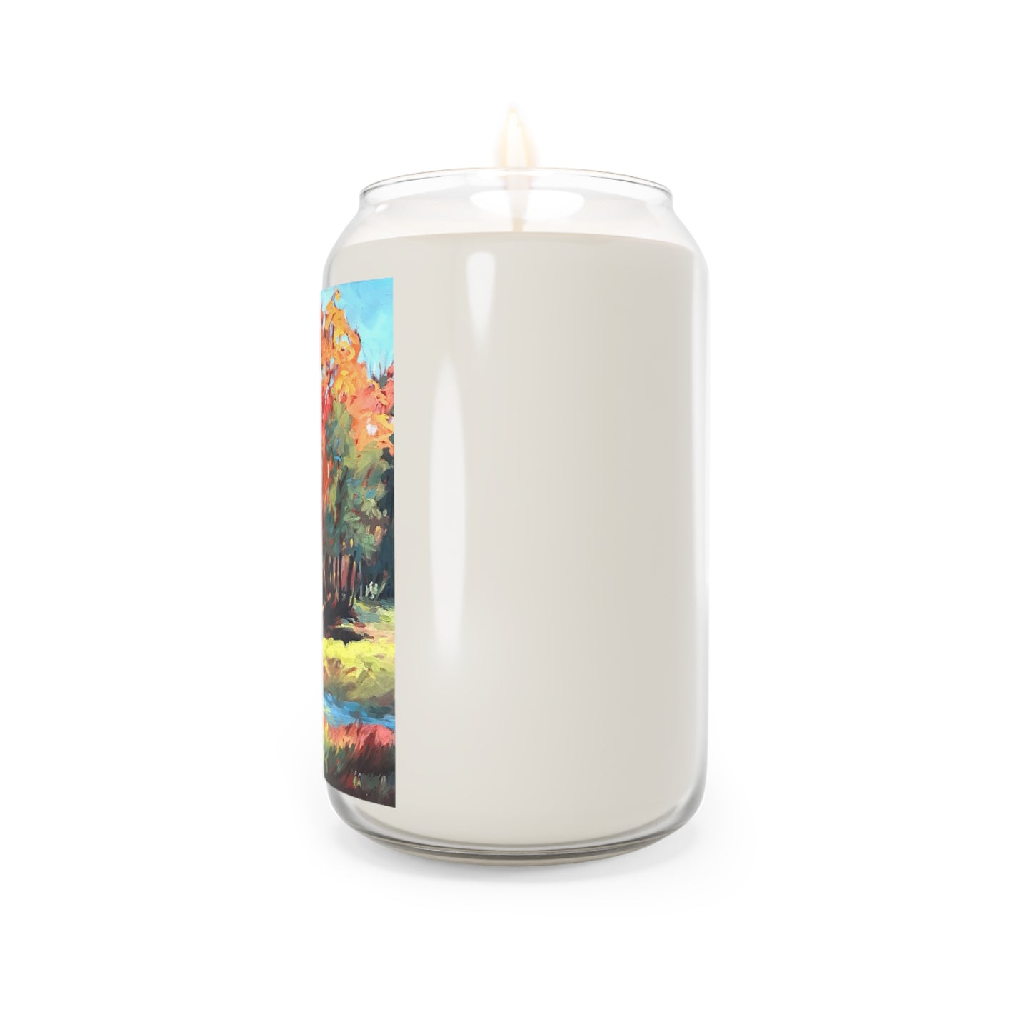 13.75oz Eco-Friendly Scented or Unscented Soy Wax Candle Jar  with 'Autumn Fire' Artwork by American Artist Barbara Cleary (Fall Collection)