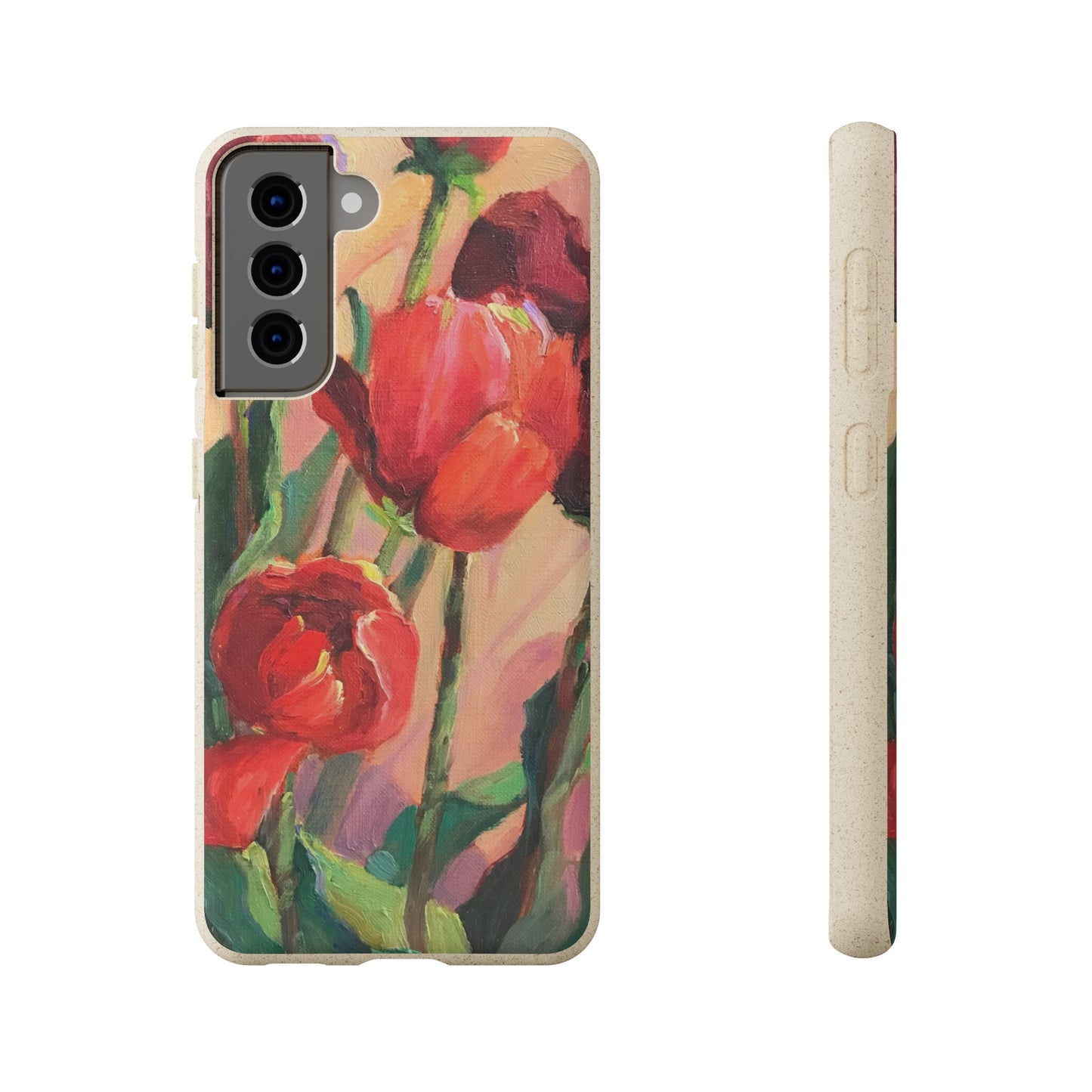 Biodegradable Phone Case with 'Red Tulips' Floral Original Artwork by Barbara Cleary