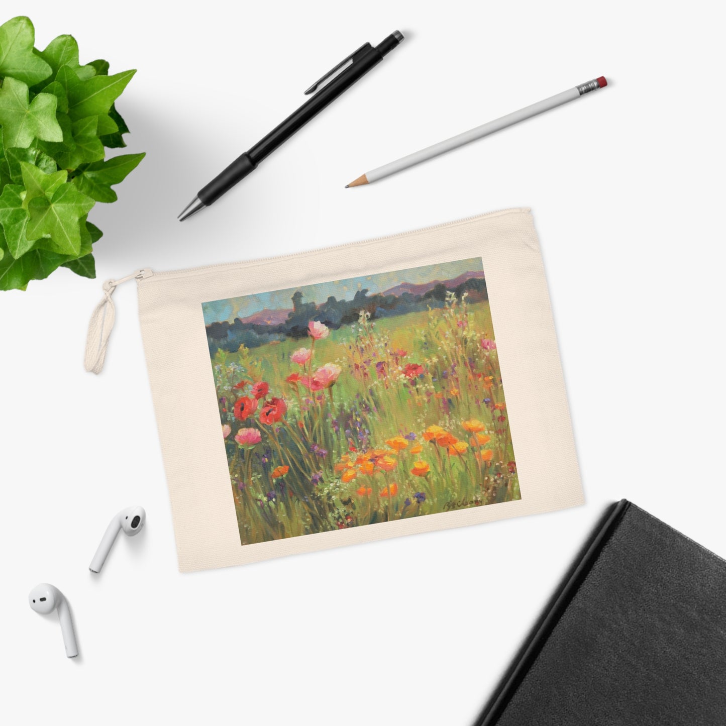 Eco-Friendly Pouch with 'Field of Poppies' I Original Artwork by American Artist Barbara Cleary