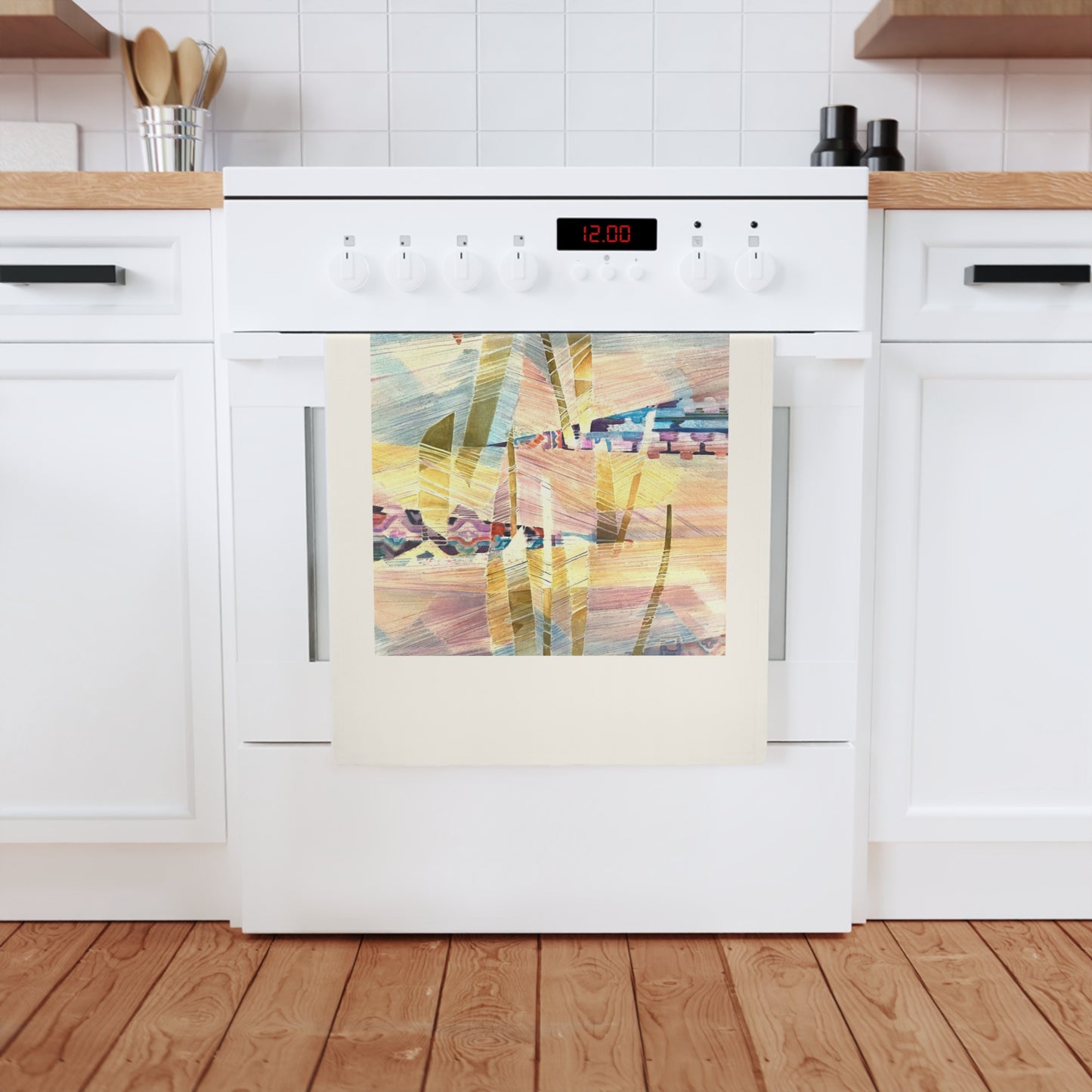 Organic Cotton Tea Towel Featuring 'Loom Series' Abstract Watercolor Painting by Barbara Cleary