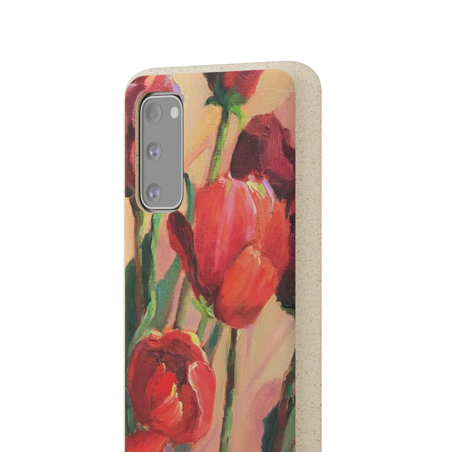 Biodegradable Phone Case with 'Red Tulips' Floral Original Artwork by Barbara Cleary