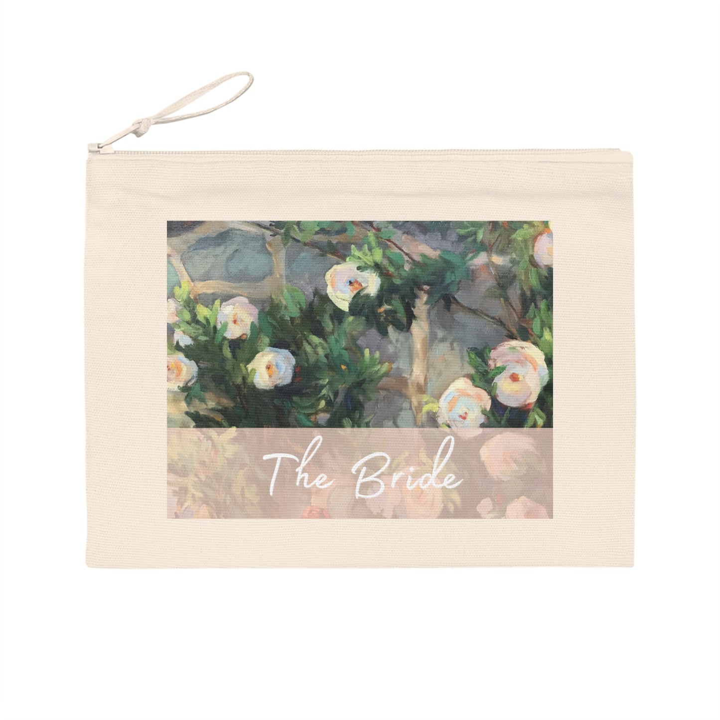 'Bachelorette' Eco-Friendly Pouch I Bridal Collection I with 'White Roses' Original Artwork by American Artist Barbara Cleary