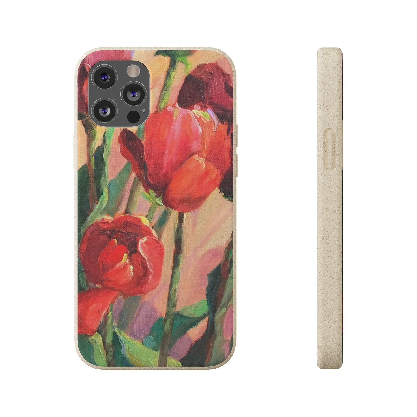 Biodegradable Phone Case with 'Red Tulips' Floral Original Artwork by Barbara Cleary