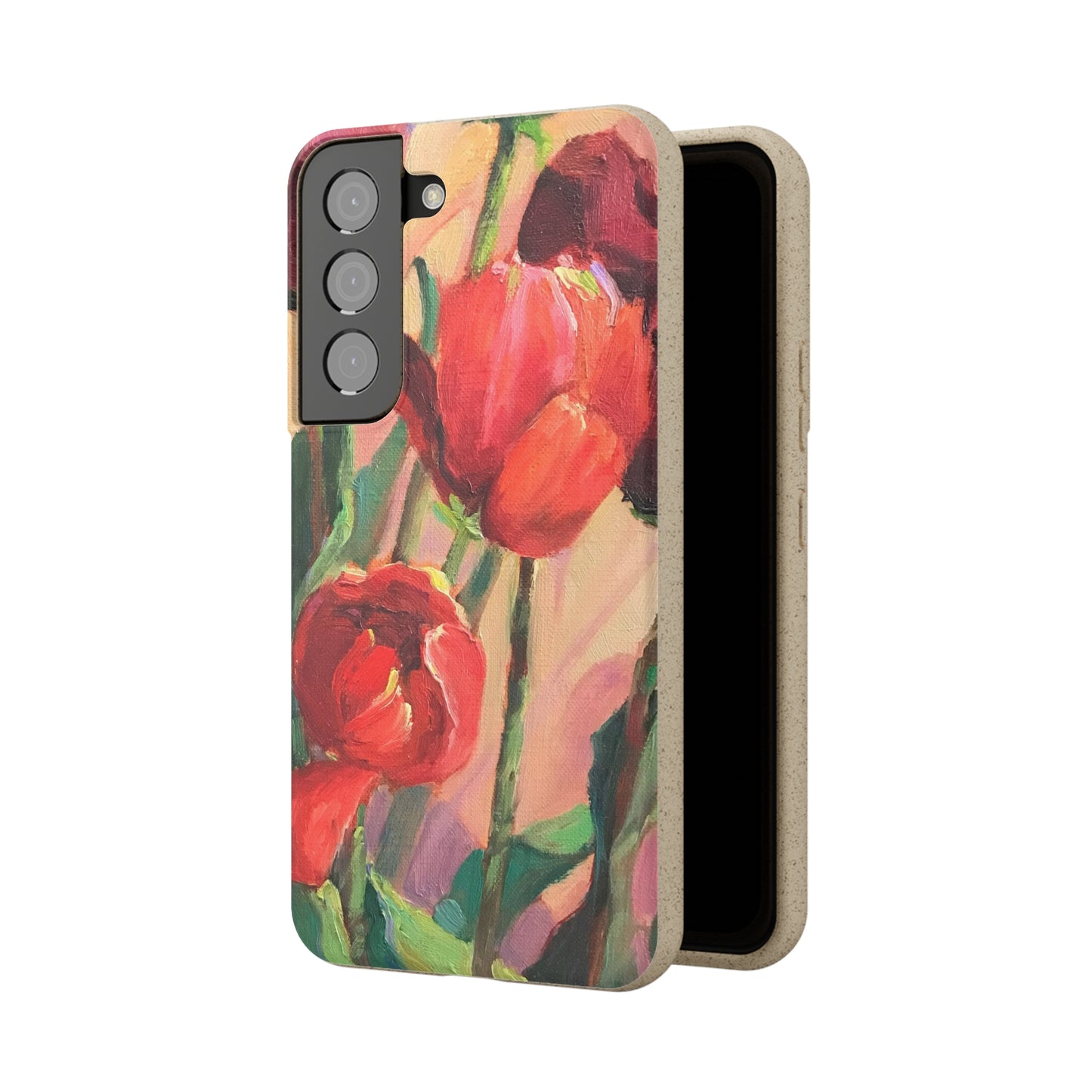 Biodegradable Phone Case with 'Red Tulips' Floral Original Artwork by Barbara Cleary