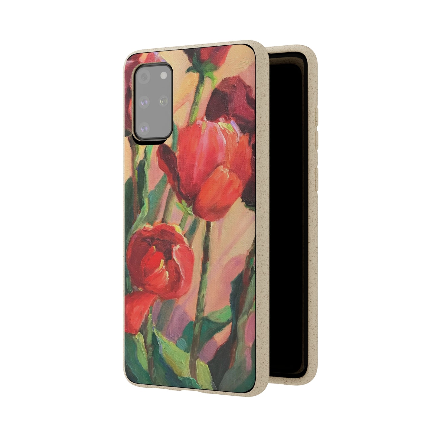 Biodegradable Phone Case with 'Red Tulips' Floral Original Artwork by Barbara Cleary