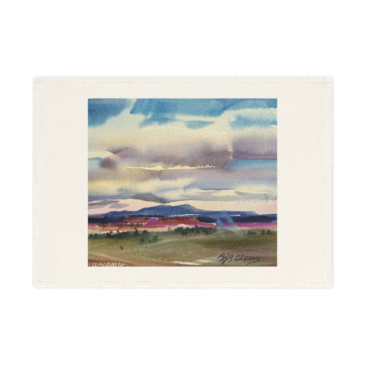 'Tranquil Mountain View 1' Cotton Tea Towel I Original Artwork by American Artist Barbara Cleary