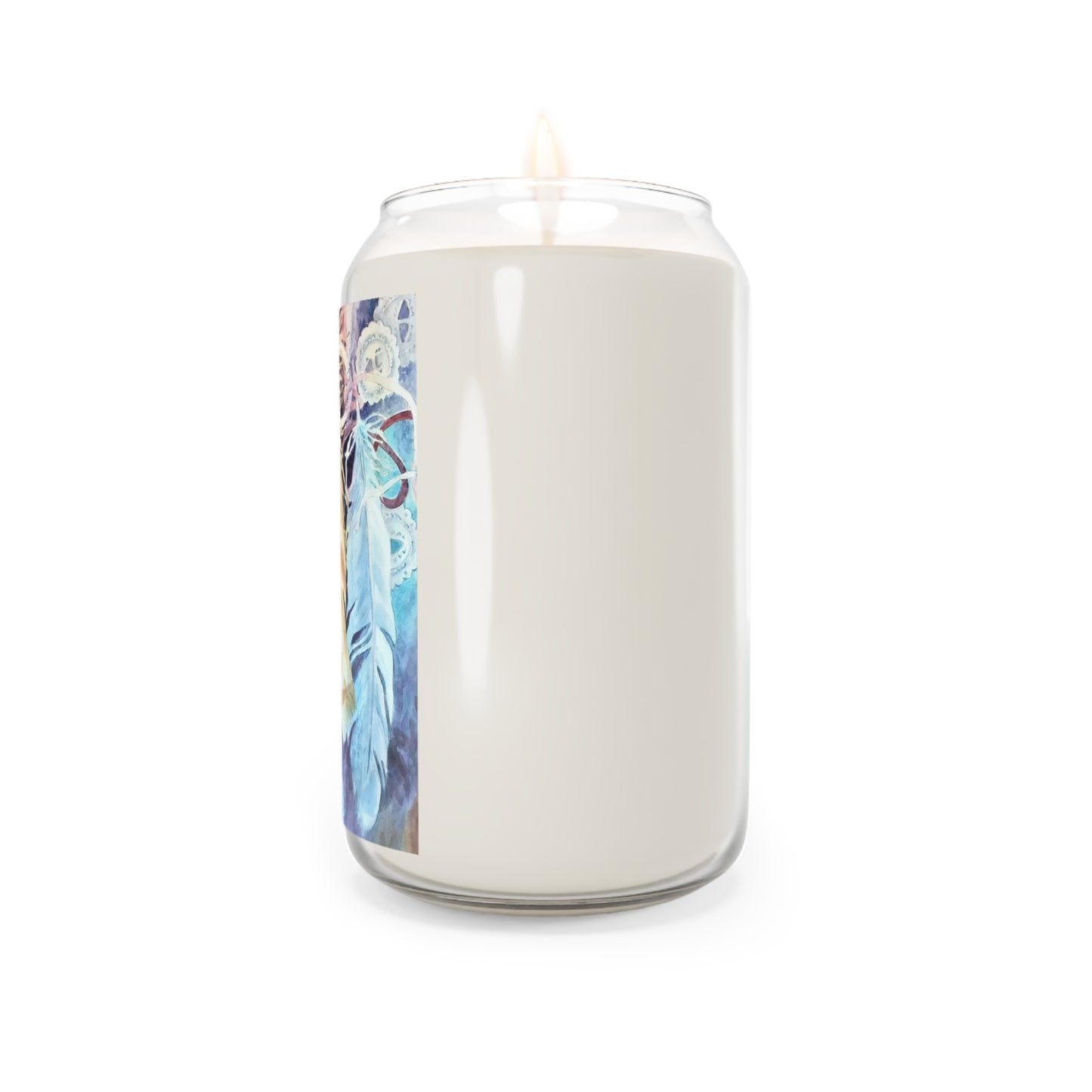 13.75oz Eco-Friendly Scented or Unscented Soy Wax Candle Jar  with 'Conchos Feathers' Artwork by American Artist Barbara Cleary