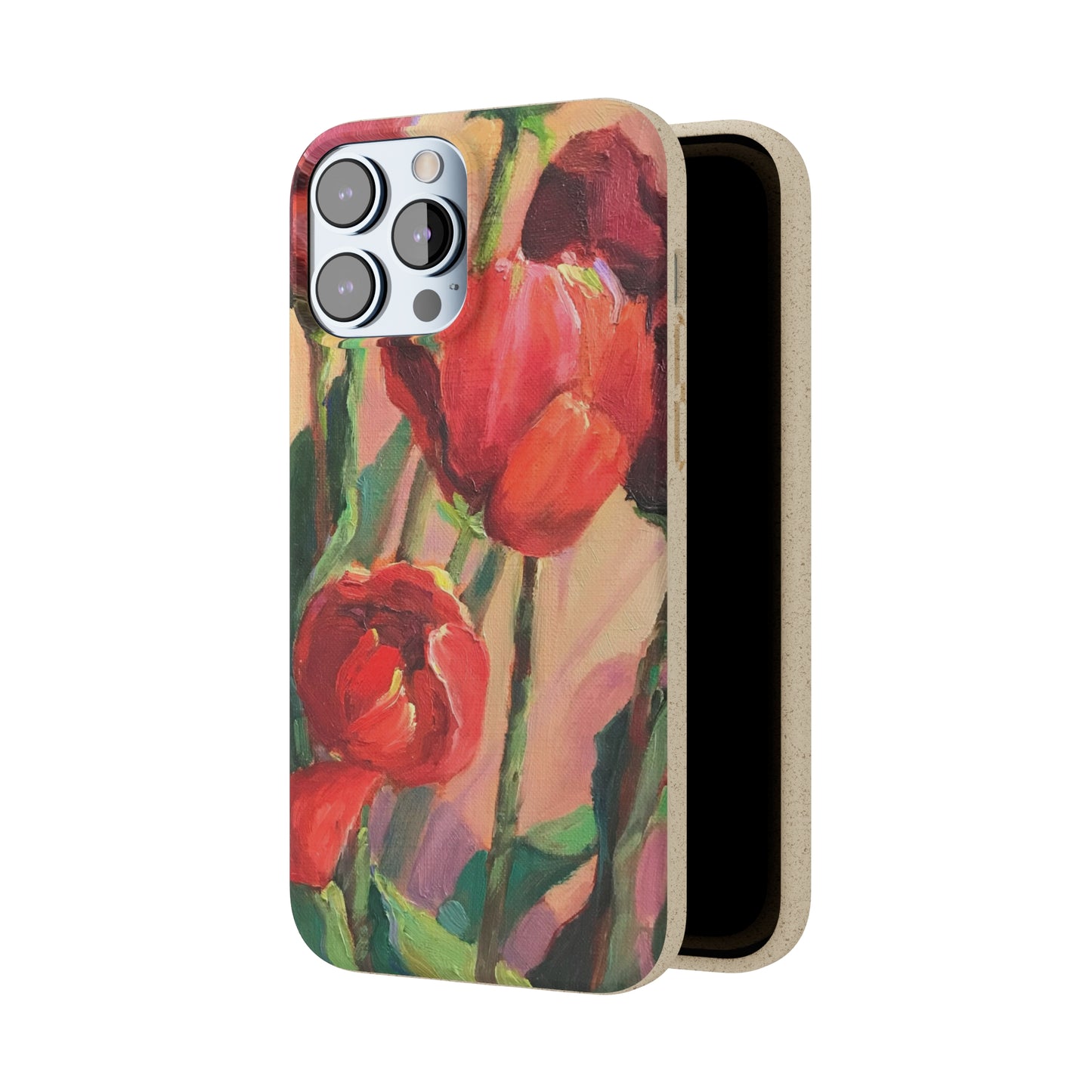 Biodegradable Phone Case with 'Red Tulips' Floral Original Artwork by Barbara Cleary