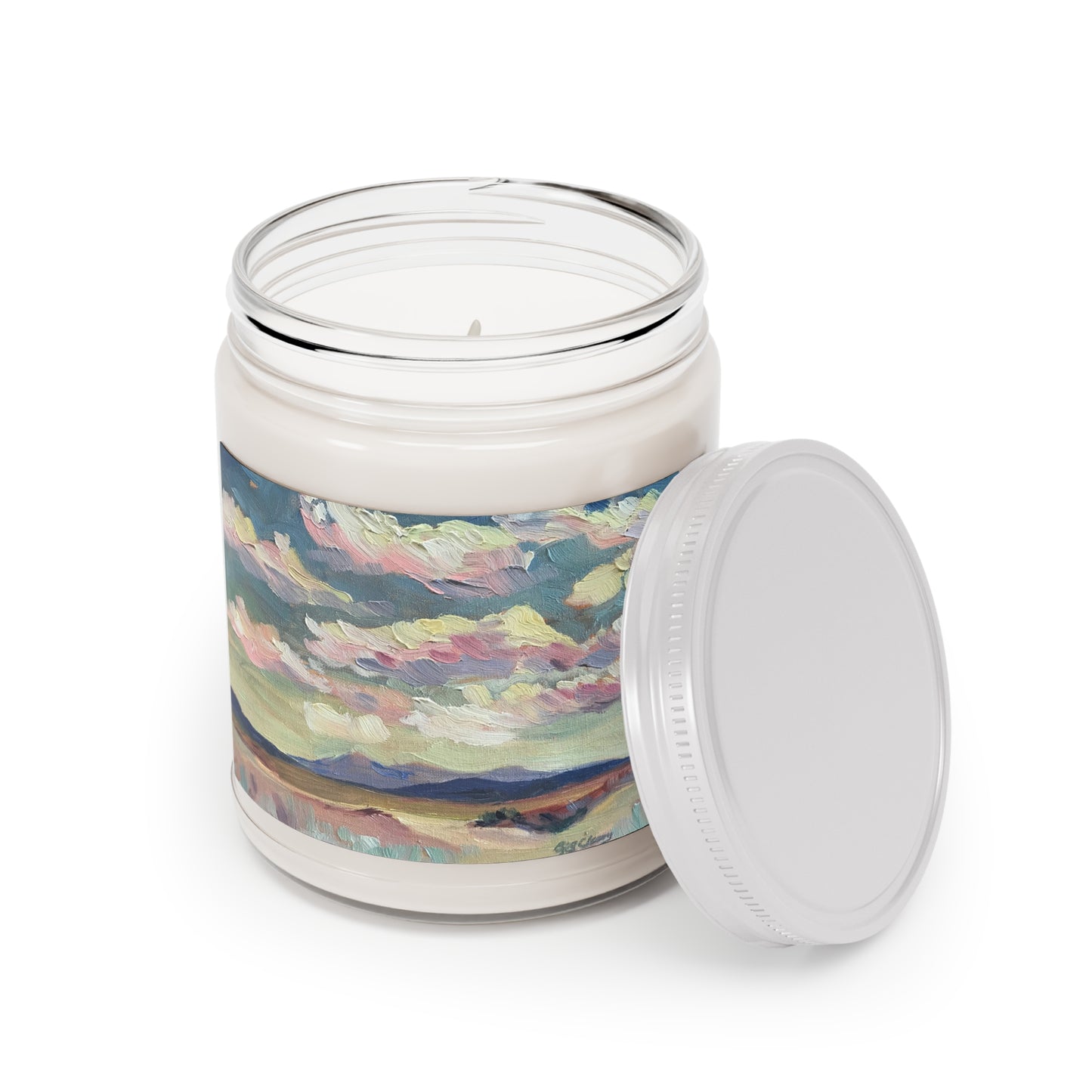 9oz Eco-Friendly Scented or Unscented Scented or Unscented Soy Wax Candle Jar with 'Rio Chama' Landscape Artwork by American Artist Barbara Cleary