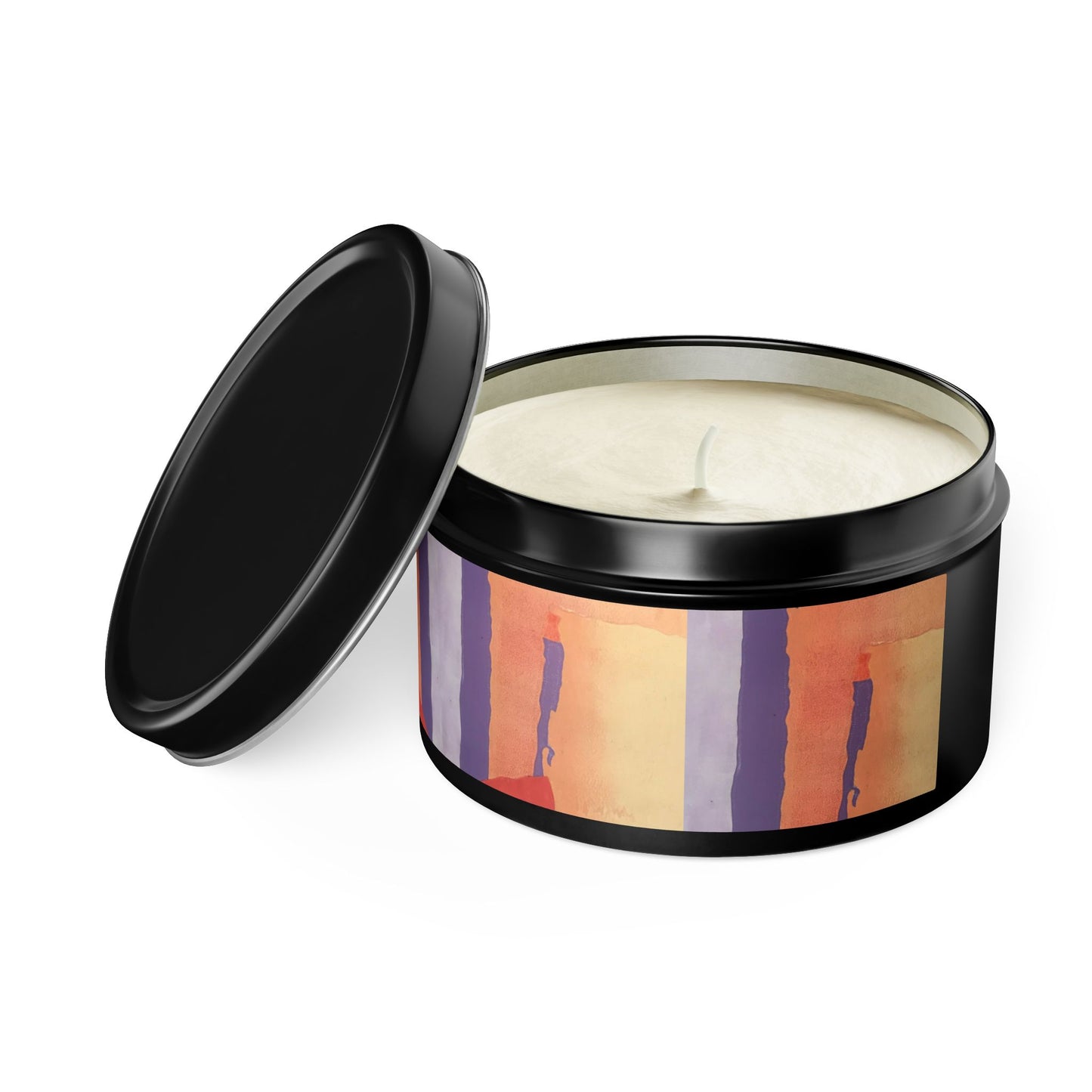 8oz Eco-Friendly Scented or Unscented Soy Wax Tin Candle with 'Spirit of the Southwest' Abstract Artwork by American Artist Barbara Cleary