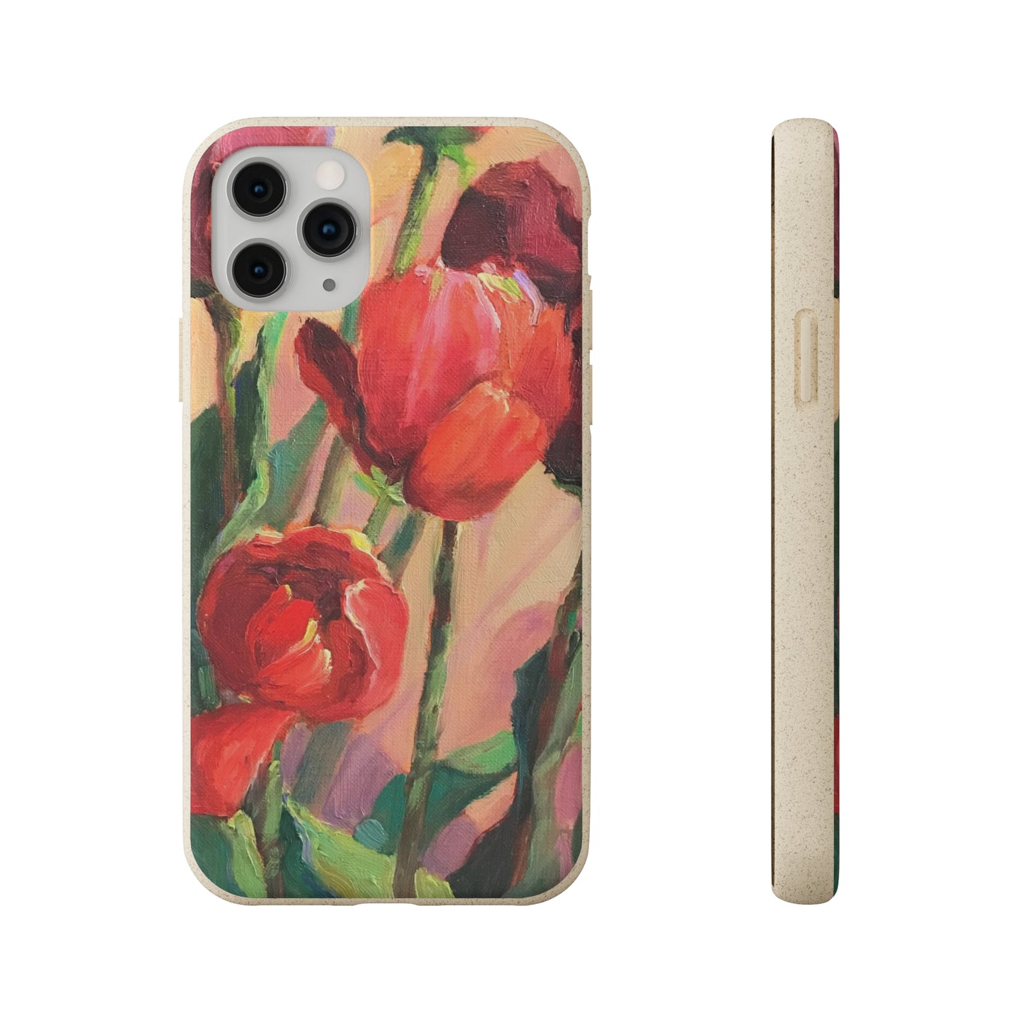 Biodegradable Phone Case with 'Red Tulips' Floral Original Artwork by Barbara Cleary