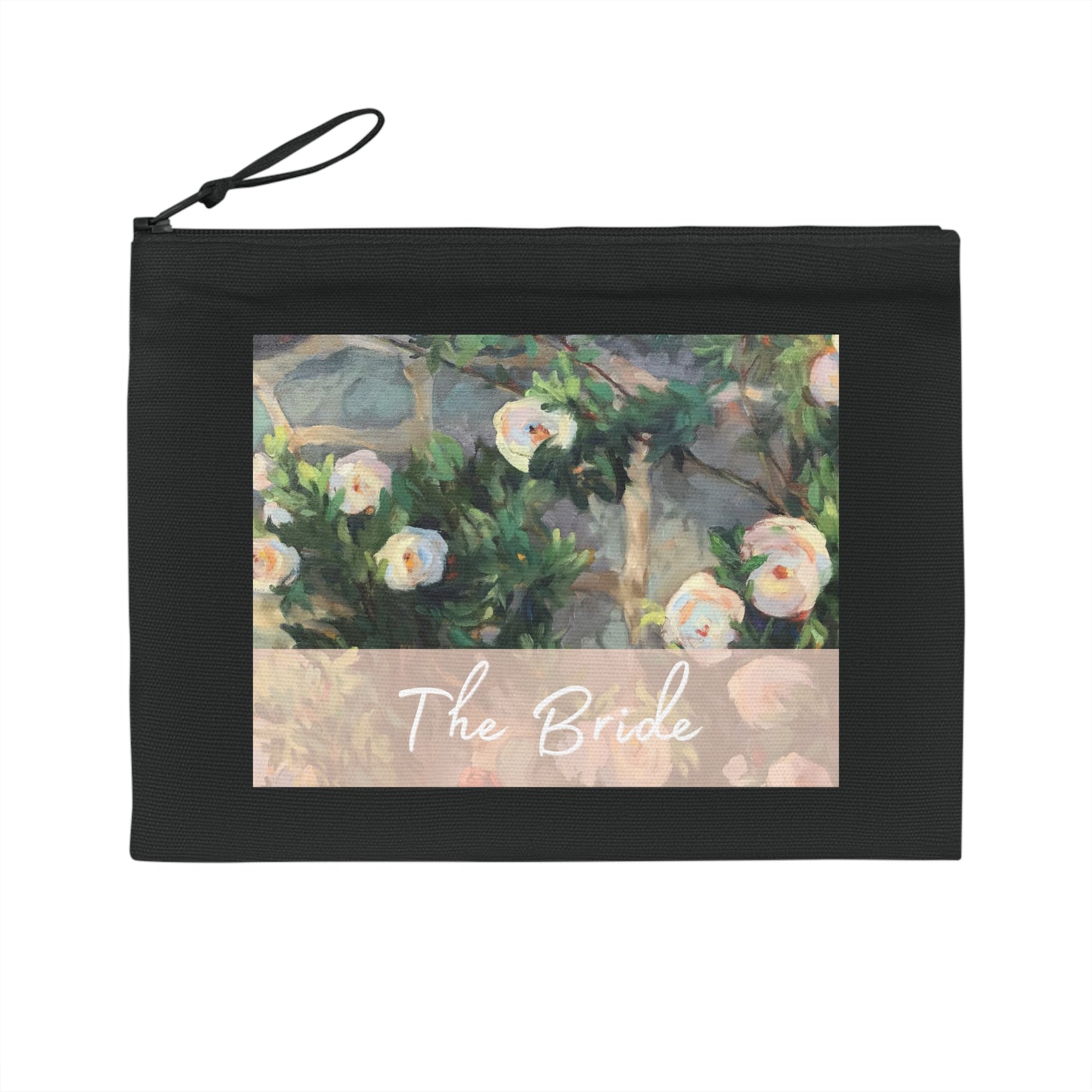 'Bachelorette' Eco-Friendly Pouch I Bridal Collection I with 'White Roses' Original Artwork by American Artist Barbara Cleary