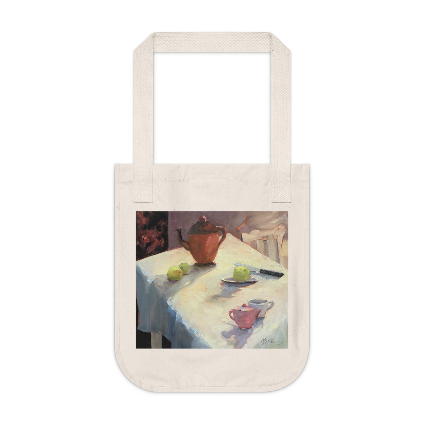 Organic Canvas Tote Bag with 'Teapot' I Original Artwork by American Artist Barbara Cleary