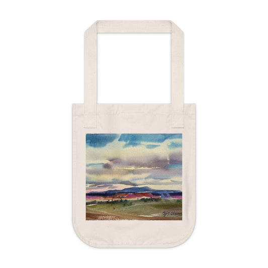 Organic Tote Bag with 'Tranquil Mountain View 1' I Original Artwork by American Artist Barbara Cleary