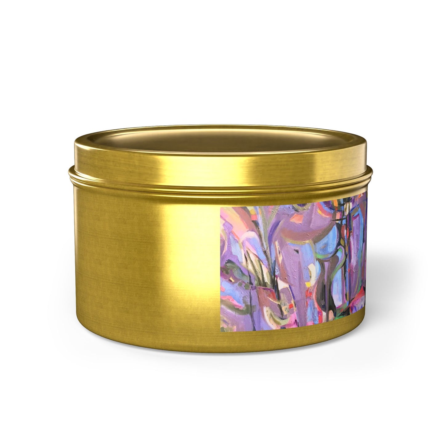 8oz Eco-Friendly Scented or Unscented Soy Wax Tin Candle with 'Passages' Abstract Artwork by American Artist Barbara Cleary