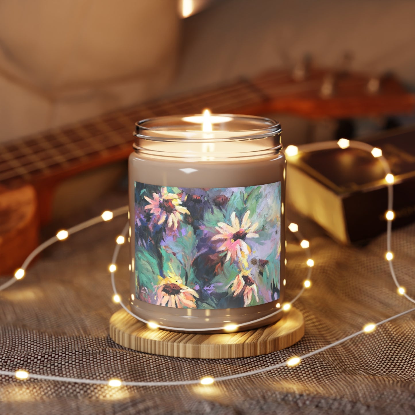 9 oz Soy Wax Candle Jar Featuring “Eastern Light Wildflowers” Floral Oil Painting by Barbara Cleary