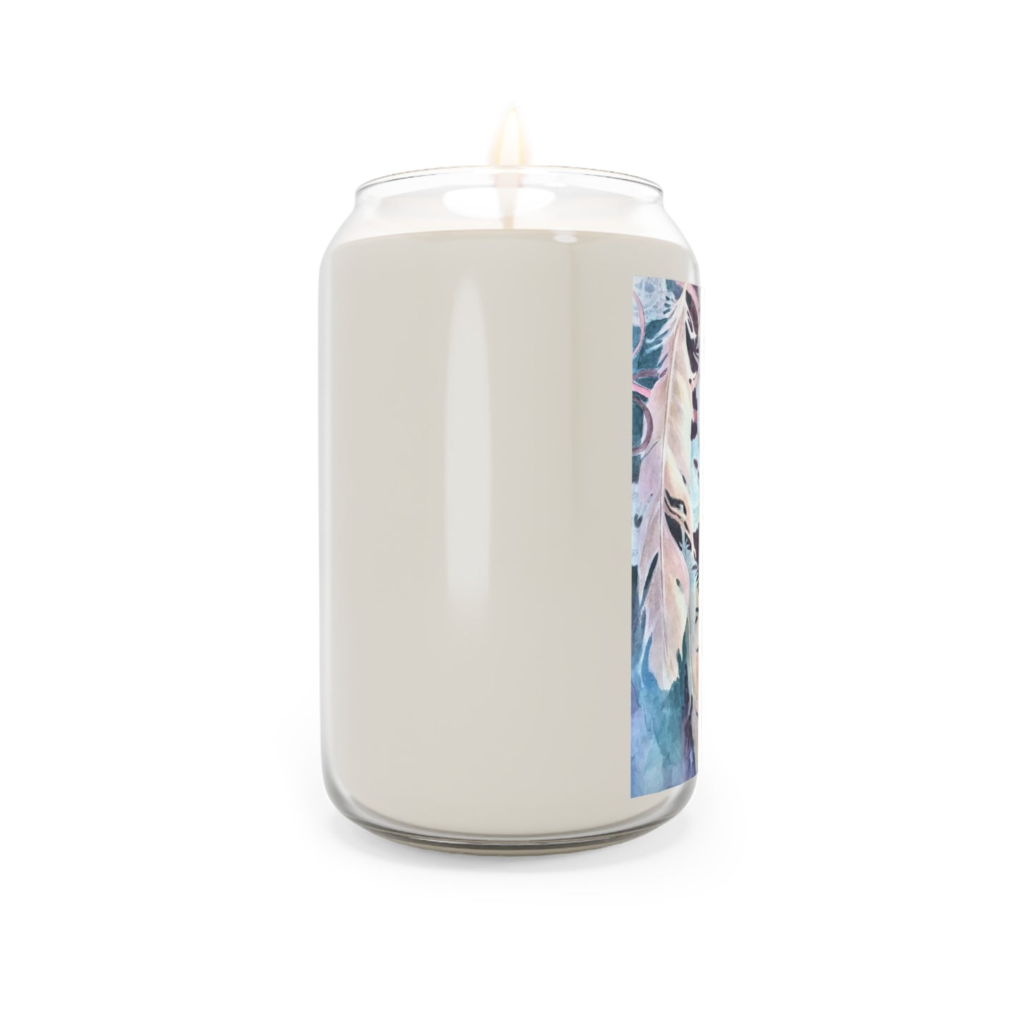 13.75oz Eco-Friendly Scented or Unscented Soy Wax Candle Jar  with 'Conchos Feathers' Artwork by American Artist Barbara Cleary