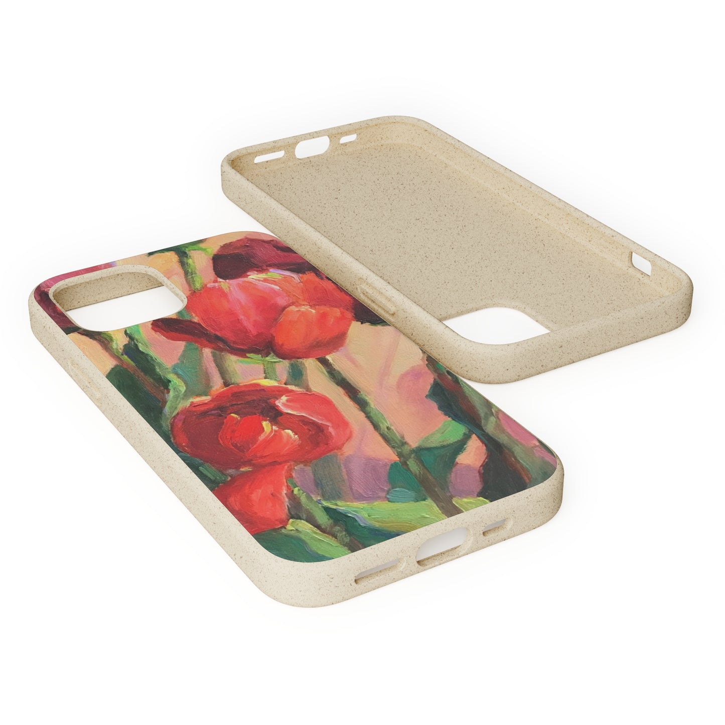 Biodegradable Phone Case with 'Red Tulips' Floral Original Artwork by Barbara Cleary