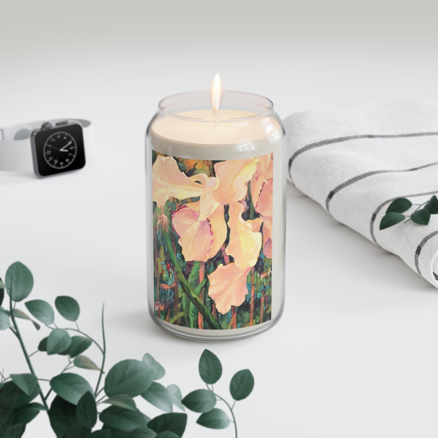 13.75oz Eco-Friendly Scented or Unscented Soy Wax Candle Jar  with 'Pink Orchid' Floral Artwork by American Artist Barbara Cleary