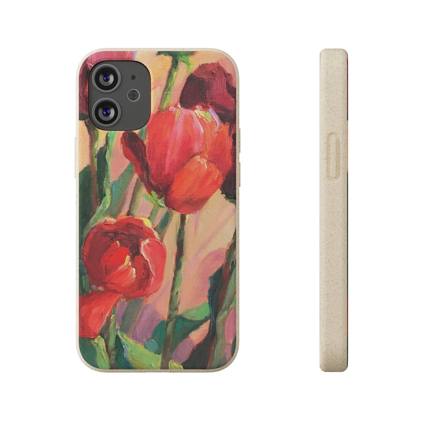 Biodegradable Phone Case with 'Red Tulips' Floral Original Artwork by Barbara Cleary