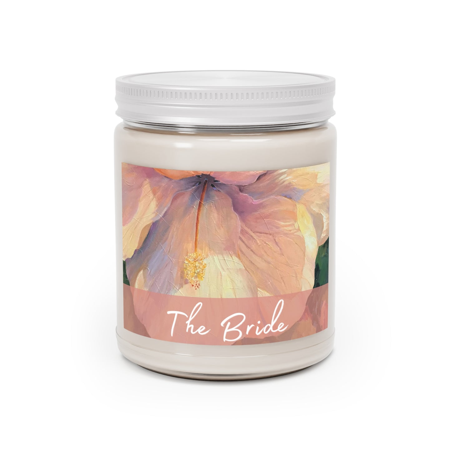 'Bride' 9oz Eco-Friendly Soy Wax Candle Jar I Bridal Collection with 'Hibiscus' Artwork by American Artist Barbara Cleary