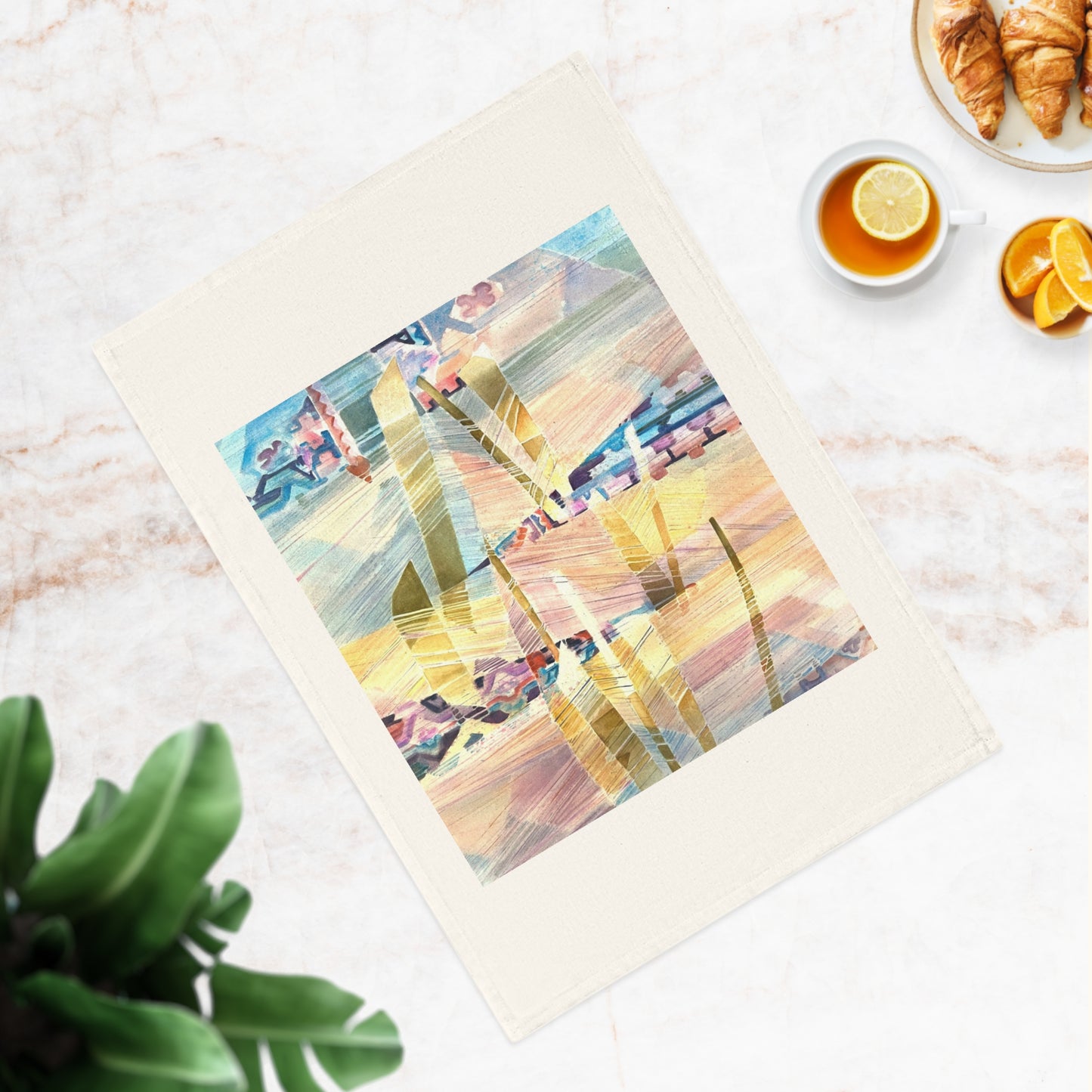 Organic Cotton Tea Towel Featuring 'Loom Series' Abstract Watercolor Painting by Barbara Cleary