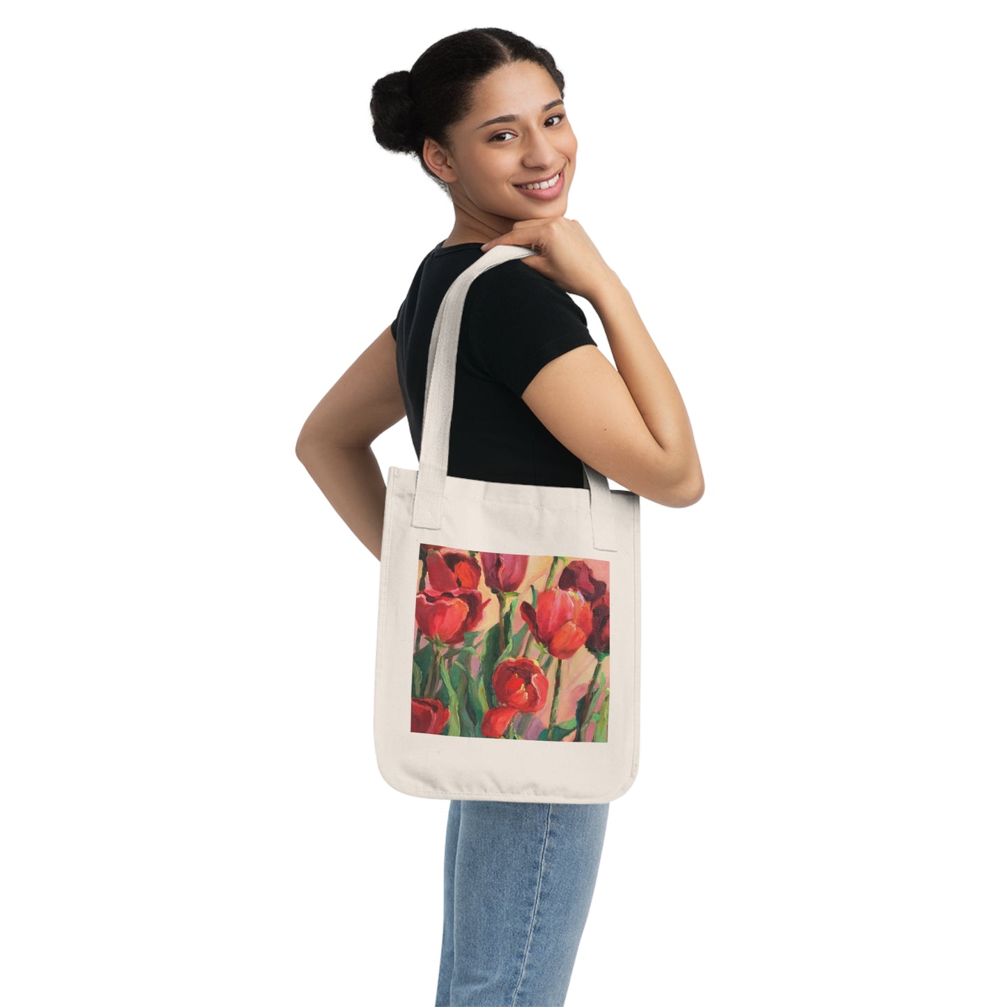 Organic Canvas Tote Bag with 'Tulips' Floral I Original Artwork by American Artist Barbara Cleary