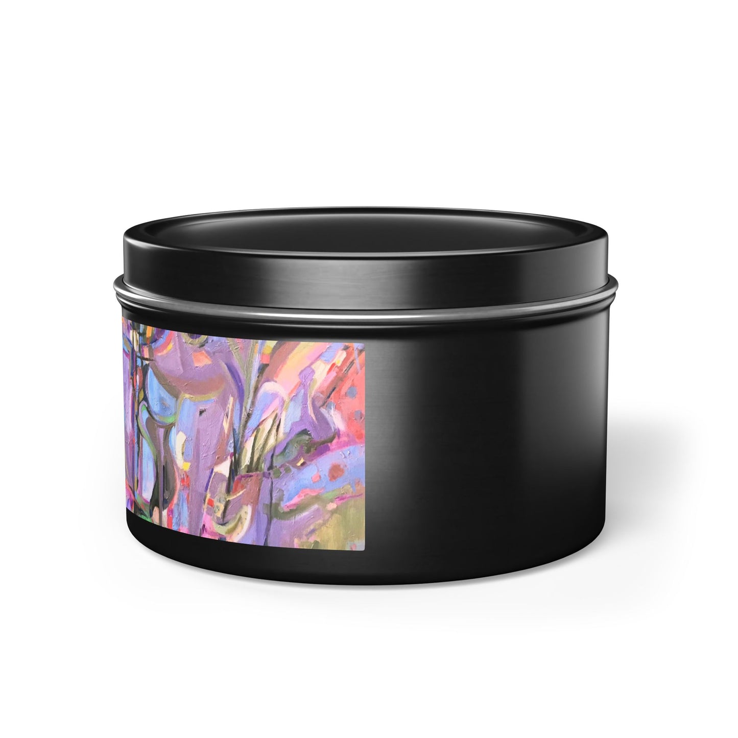 8oz Eco-Friendly Scented or Unscented Soy Wax Tin Candle with 'Passages' Abstract Artwork by American Artist Barbara Cleary