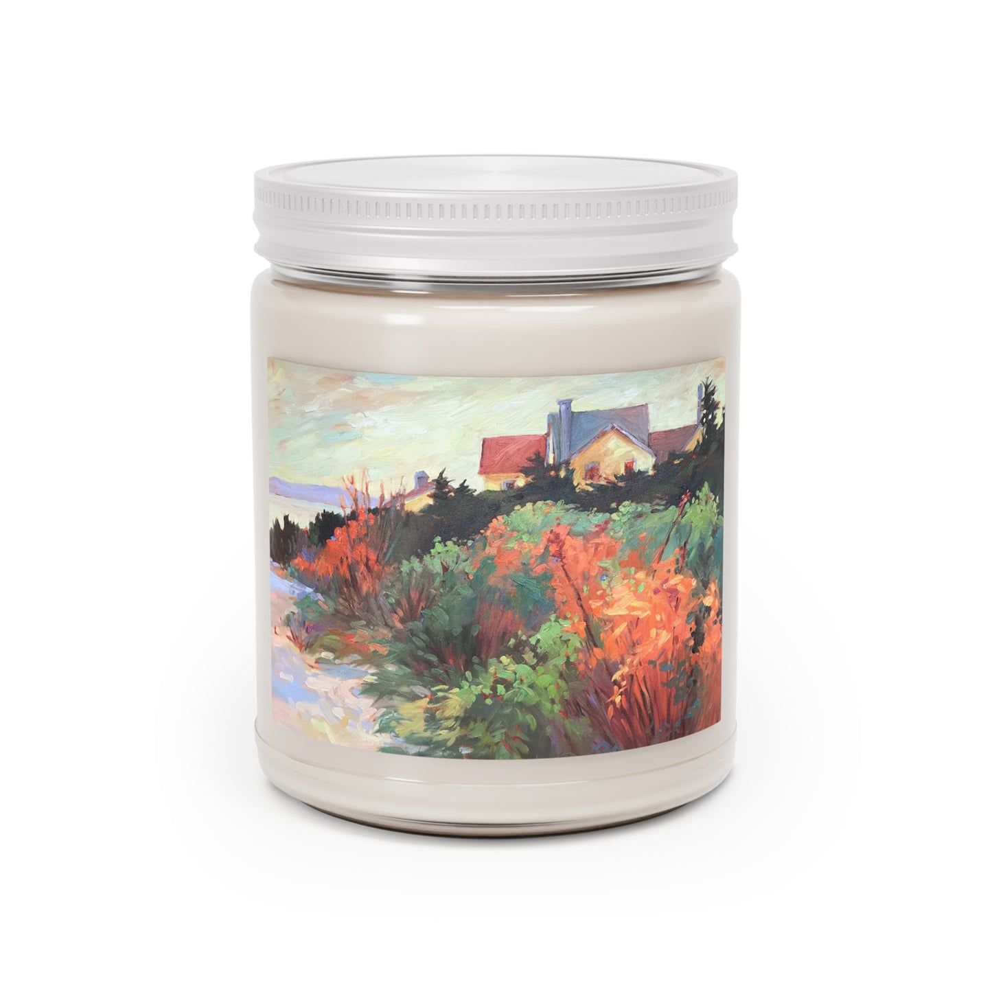 9oz Eco-Friendly Scented or Unscented Soy Wax Candle Jar with 'Crest View' Artwork by American Artist Barbara Cleary (Fall Collection)