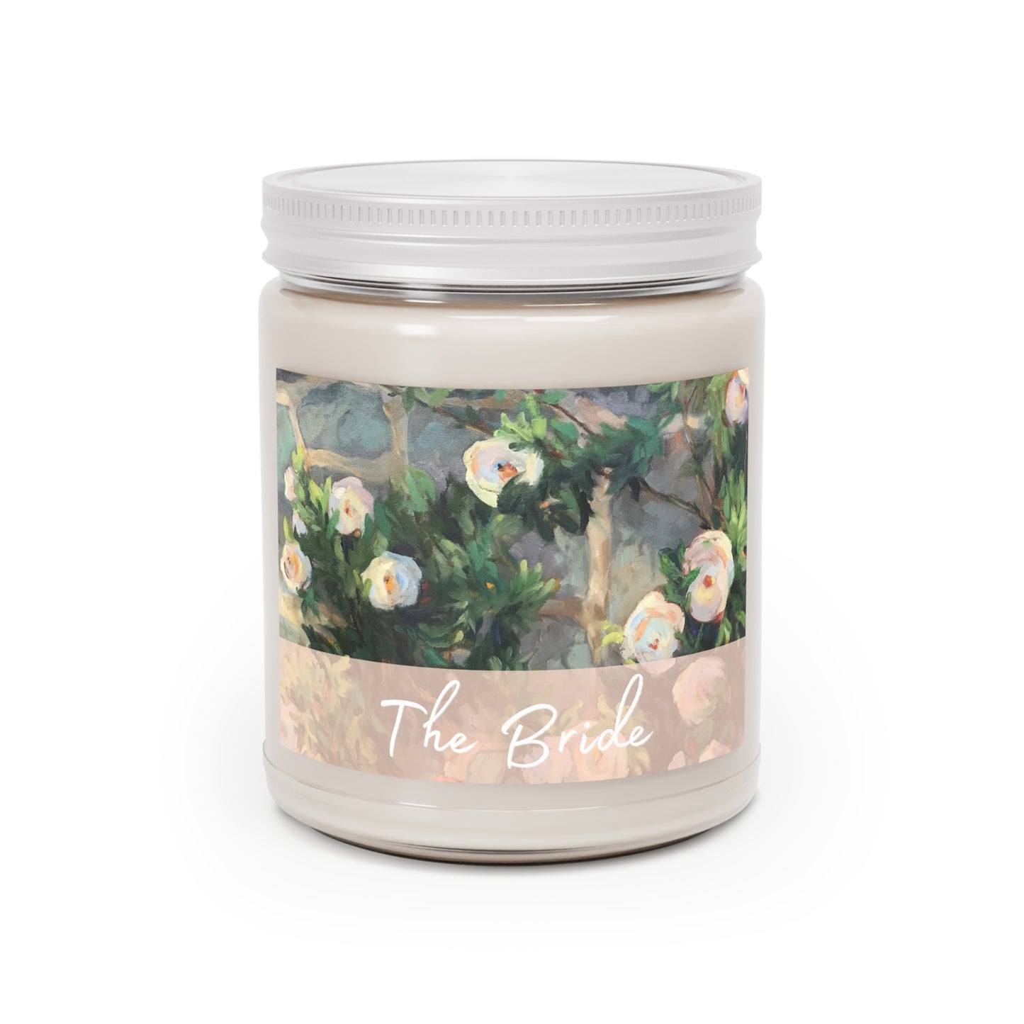 'Bride' 9oz Eco-Friendly Soy Wax Candle Jar I Bridal Collection with 'White Roses' Artwork by American Artist Barbara Cleary