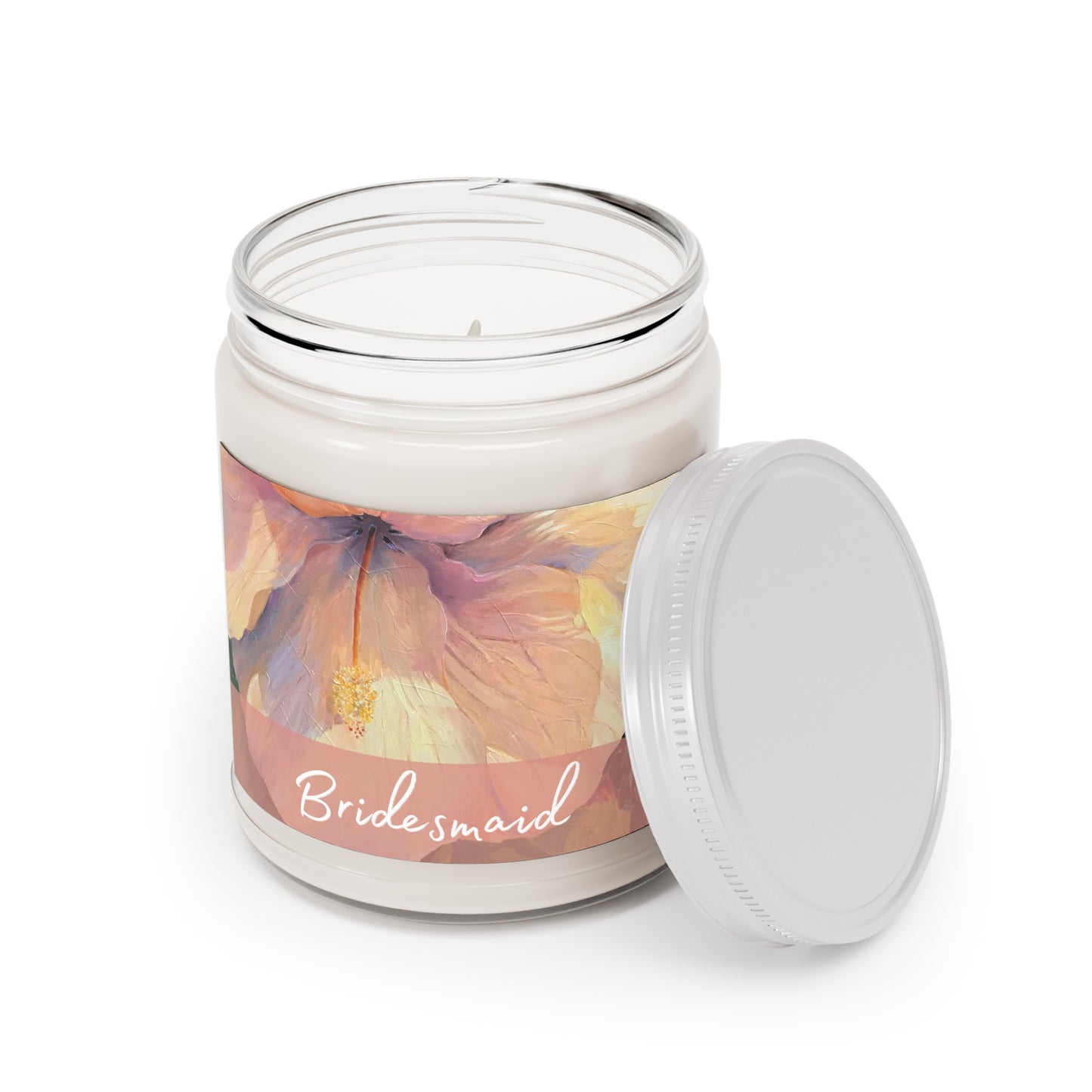 'Bridesmaid' 9oz Eco-Friendly Soy Wax Candle Jar I Bridal Collection with 'Hibiscus' Artwork by American Artist Barbara Cleary