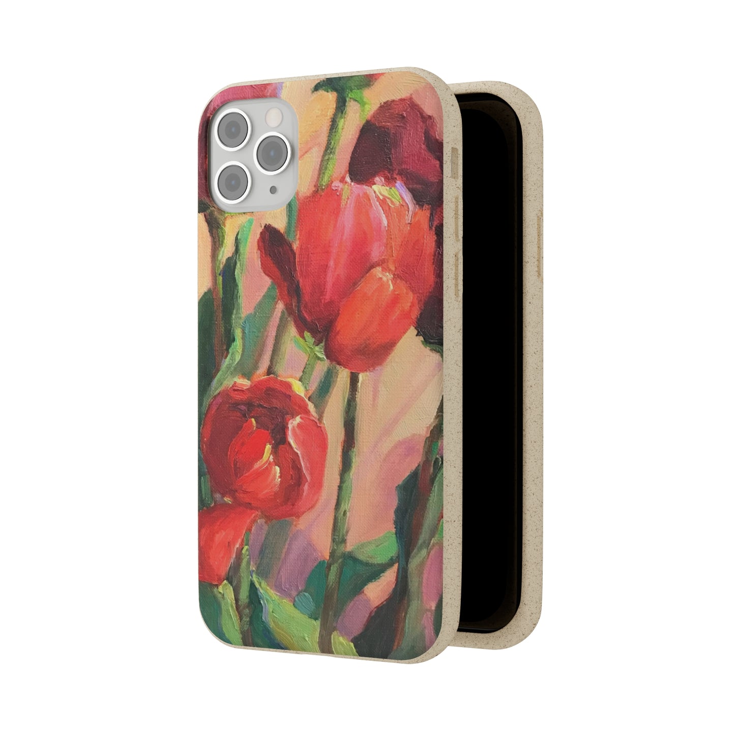 Biodegradable Phone Case with 'Red Tulips' Floral Original Artwork by Barbara Cleary