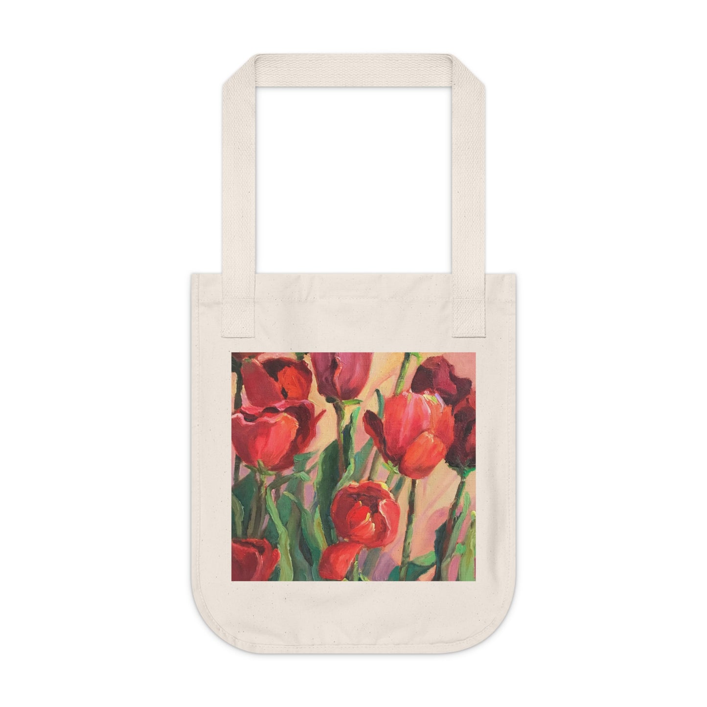 Organic Canvas Tote Bag with 'Tulips' Floral I Original Artwork by American Artist Barbara Cleary