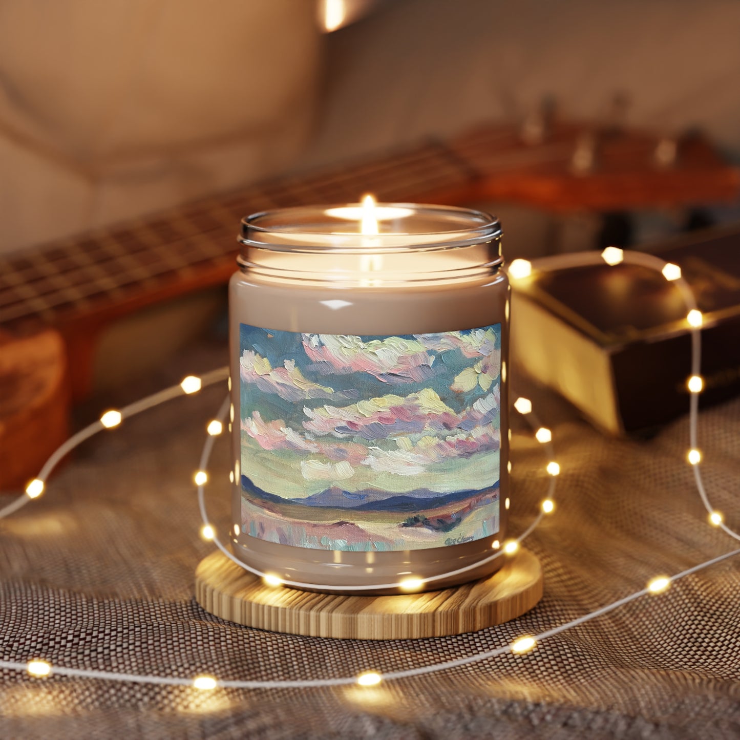 9oz Eco-Friendly Scented or Unscented Scented or Unscented Soy Wax Candle Jar with 'Rio Chama' Landscape Artwork by American Artist Barbara Cleary