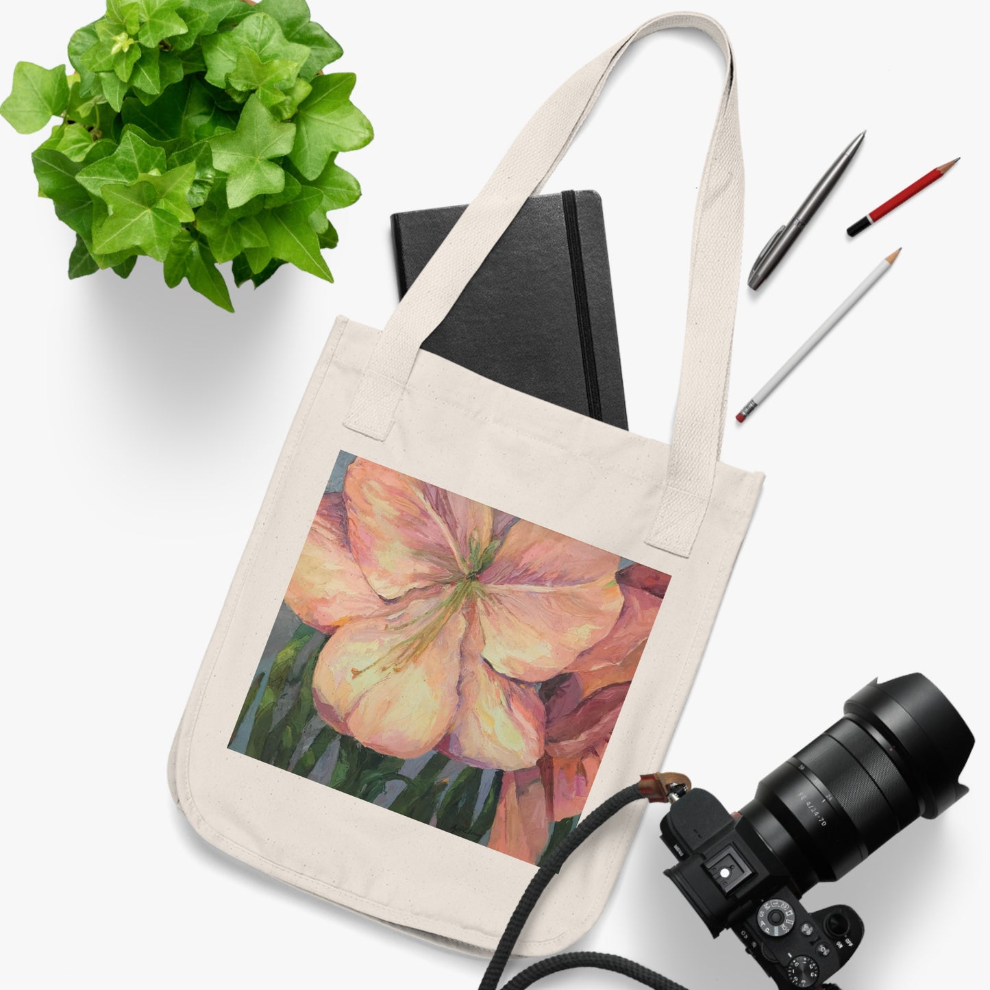 Organic Canvas Tote Bag with 'Amaryllis' I Original Artwork by American Artist Barbara Cleary