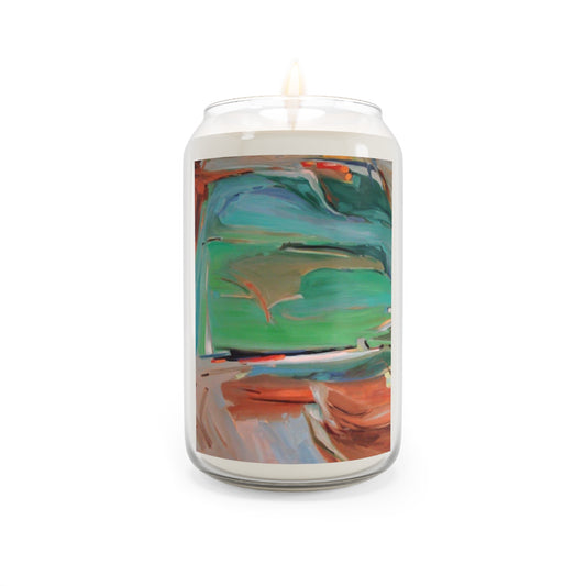 13.75oz Eco-Friendly Scented or Unscented Soy Wax Candle Jar with 'Colorscape 2' Abstract Artwork by American Artist Barbara Cleary