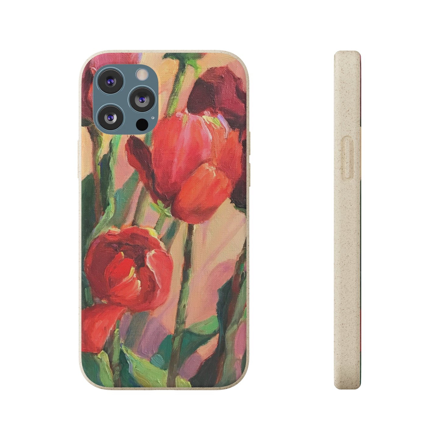 Biodegradable Phone Case with 'Red Tulips' Floral Original Artwork by Barbara Cleary