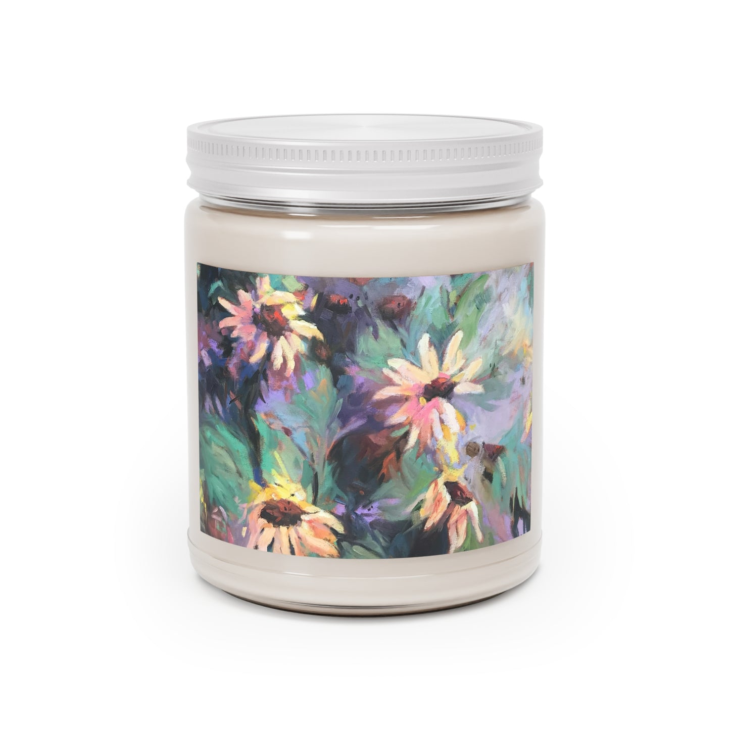 9 oz Soy Wax Candle Jar Featuring “Eastern Light Wildflowers” Floral Oil Painting by Barbara Cleary