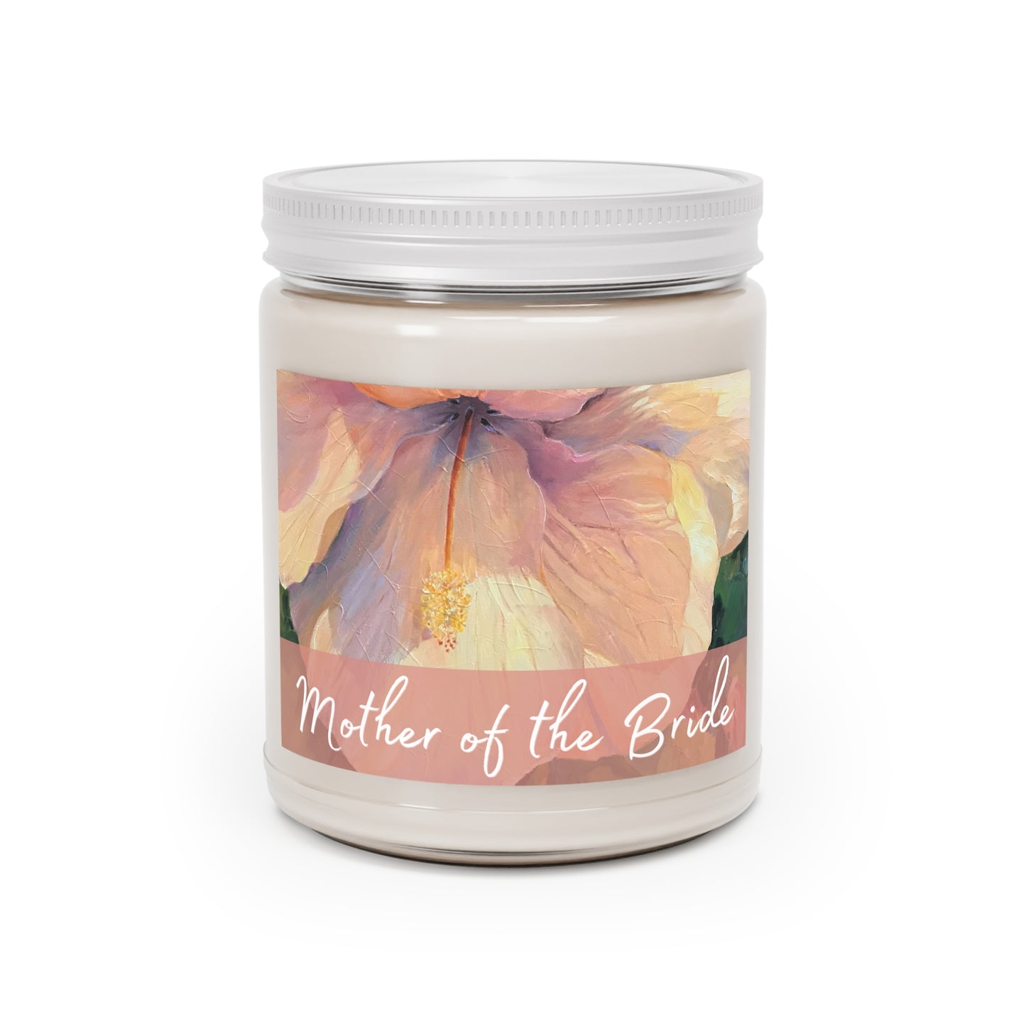 'Mother of the Bride' 9oz Eco-Friendly Soy Wax Candle Jar I Bridal Collection with 'Hibiscus' Artwork by American Artist Barbara Cleary