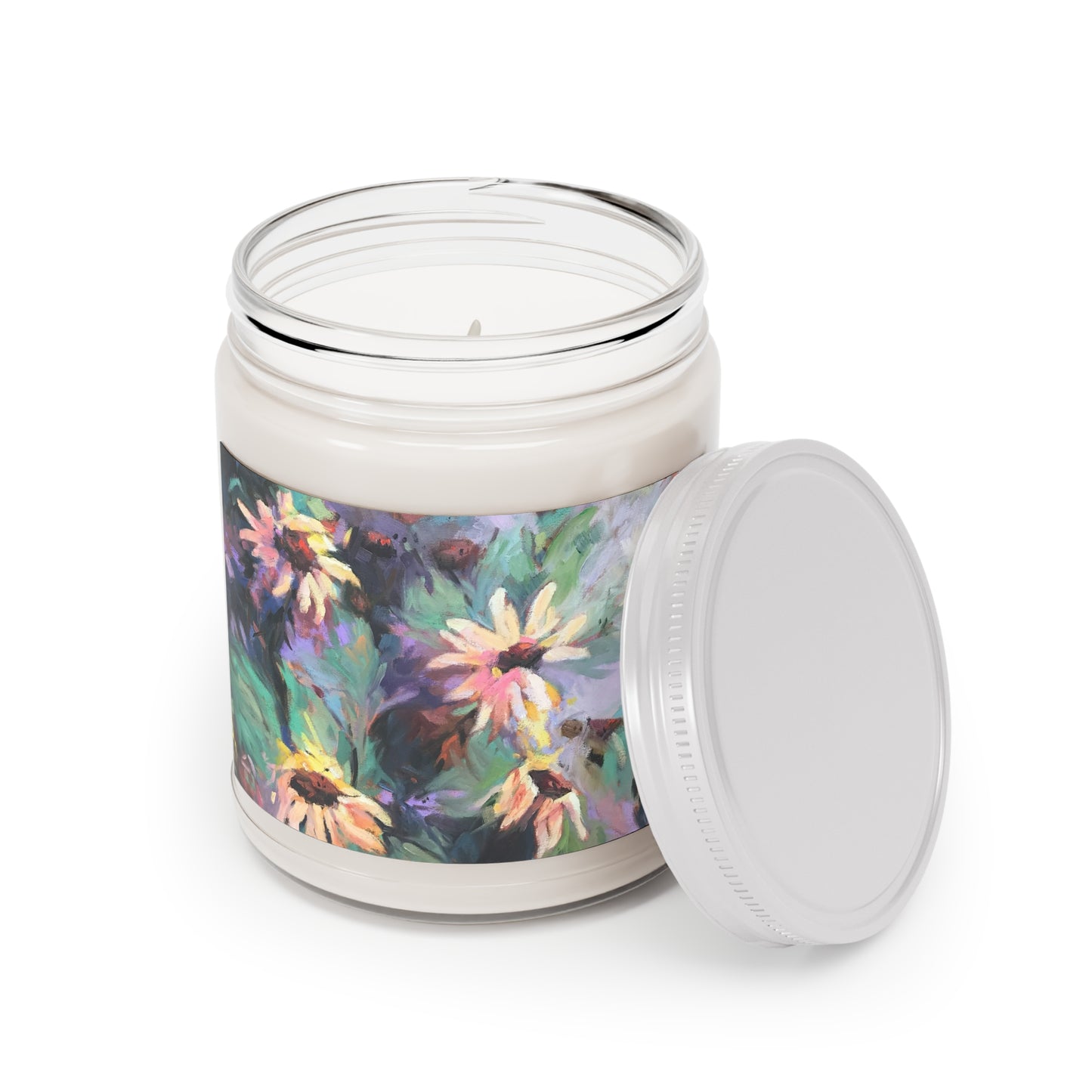 9 oz Soy Wax Candle Jar Featuring “Eastern Light Wildflowers” Floral Oil Painting by Barbara Cleary