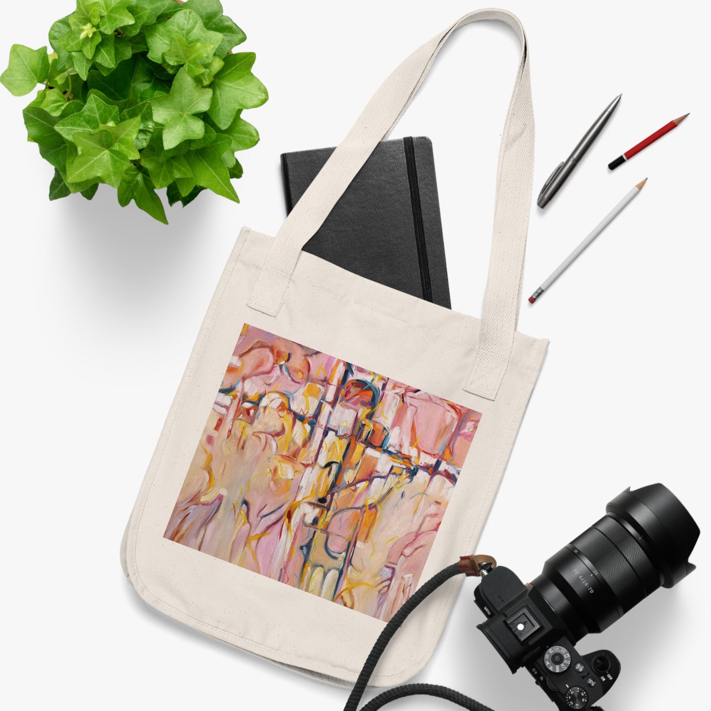 Organic Canvas Tote Bag with 'Abstract Pueblo' Abstract I Original Artwork by American Artist Barbara Cleary