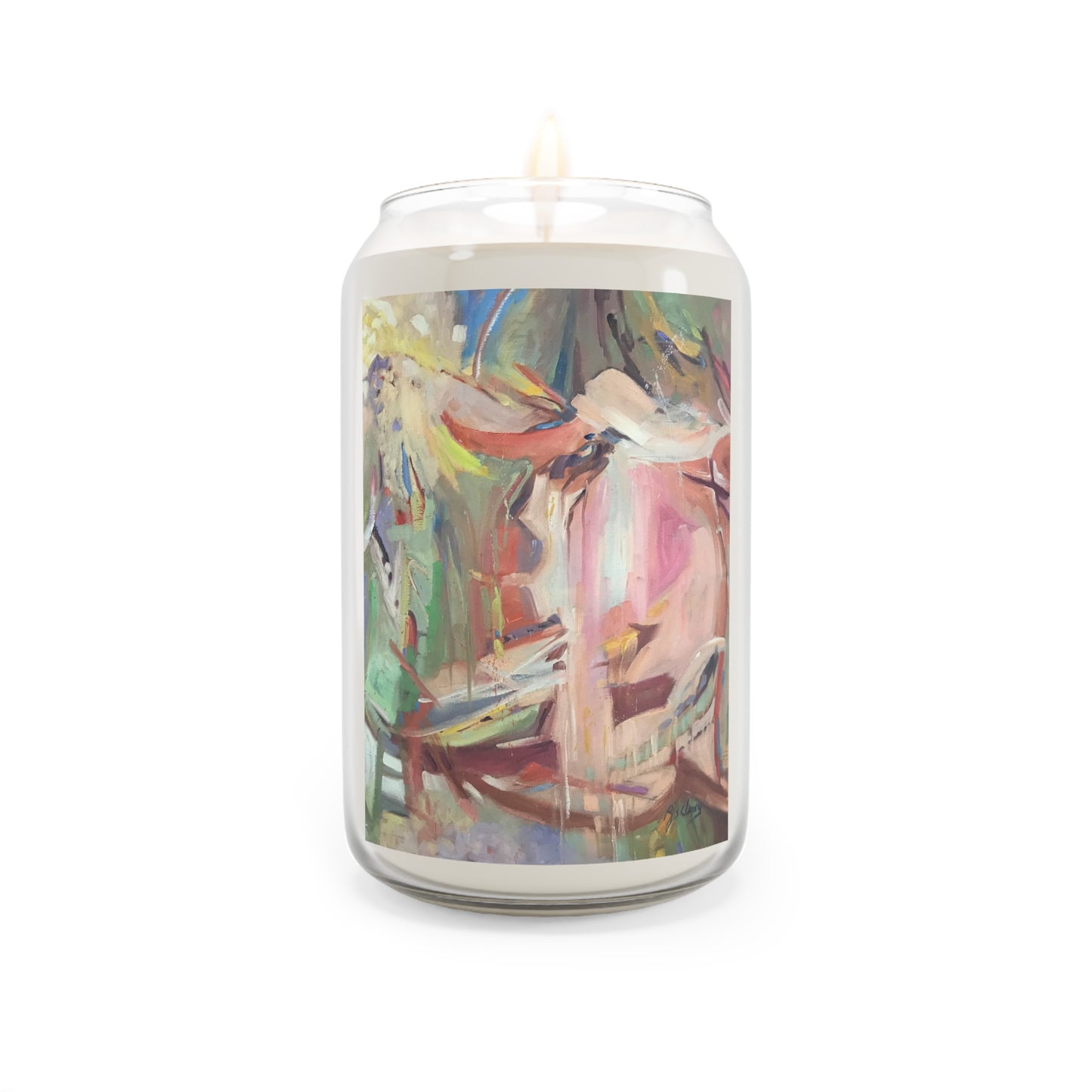 13.75oz Eco-Friendly Scented or Unscented Soy Wax Candle Jar with 'All Seasons' Abstract Artwork by American Artist Barbara Cleary