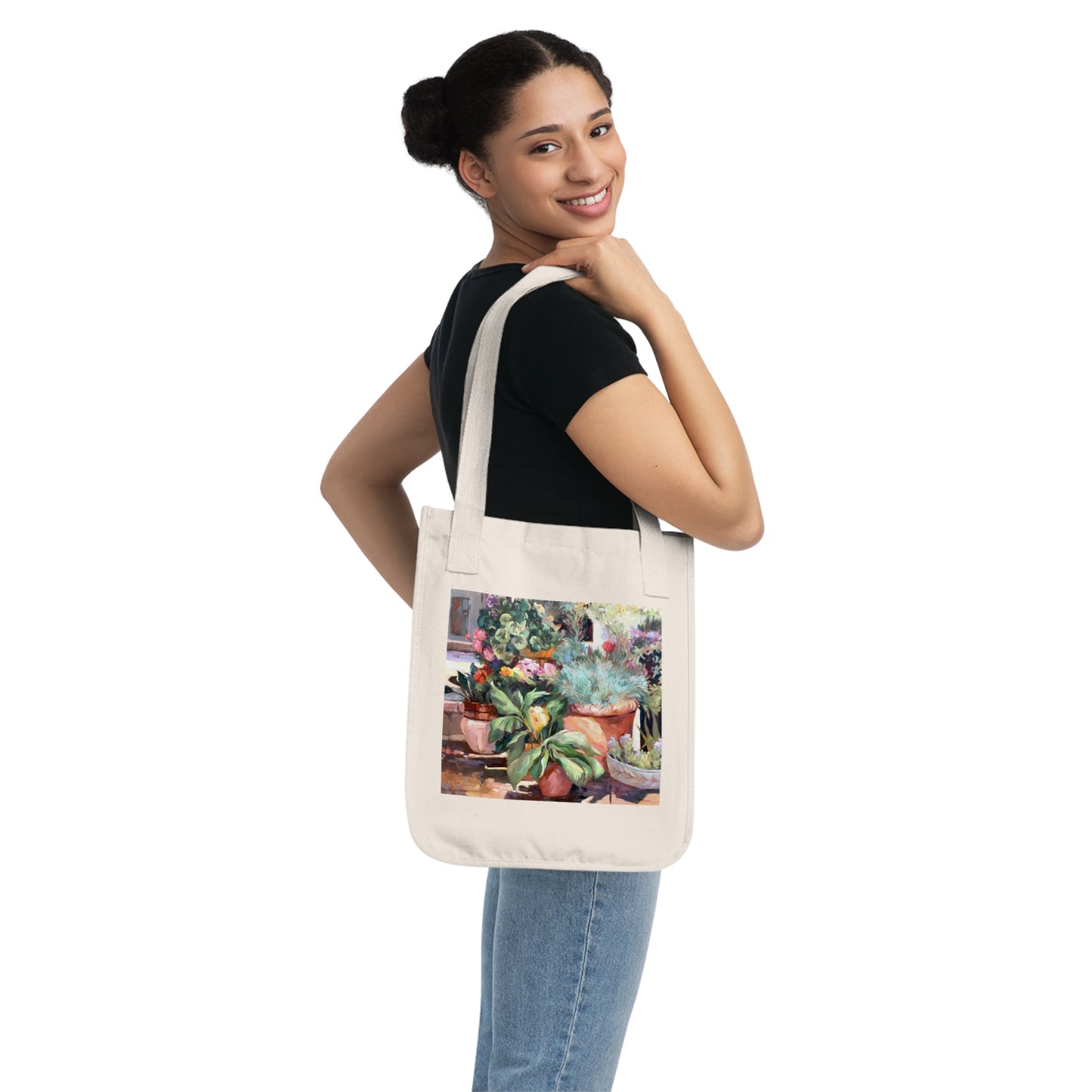 Organic Canvas Tote Bag with 'Garden Serenity' Floral I Original Artwork by American Artist Barbara Cleary