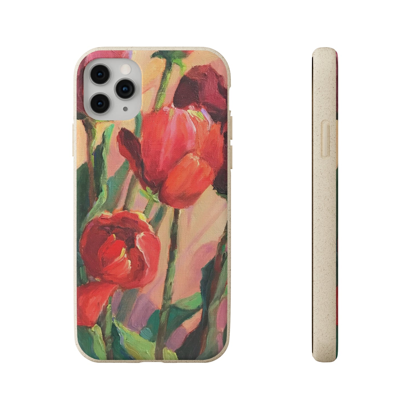 Biodegradable Phone Case with 'Red Tulips' Floral Original Artwork by Barbara Cleary