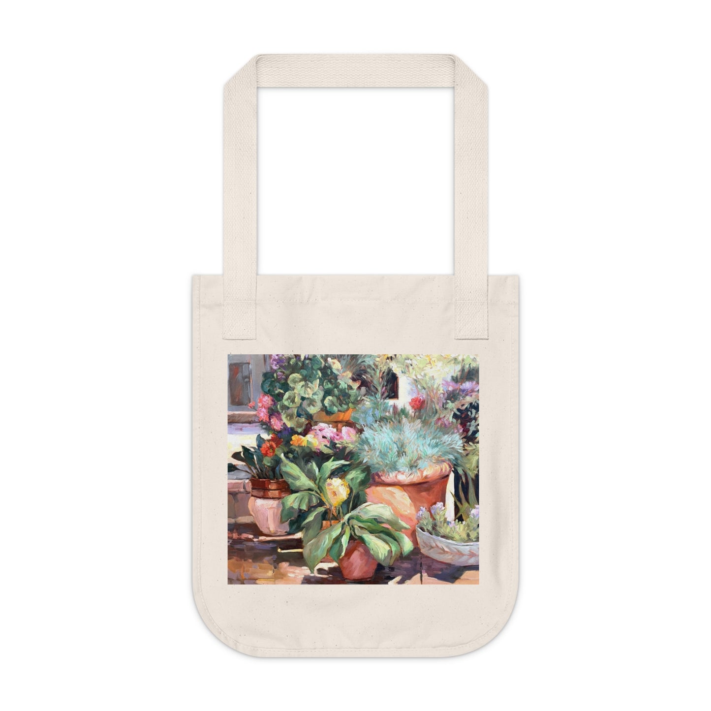 Organic Canvas Tote Bag with 'Garden Serenity' Floral I Original Artwork by American Artist Barbara Cleary