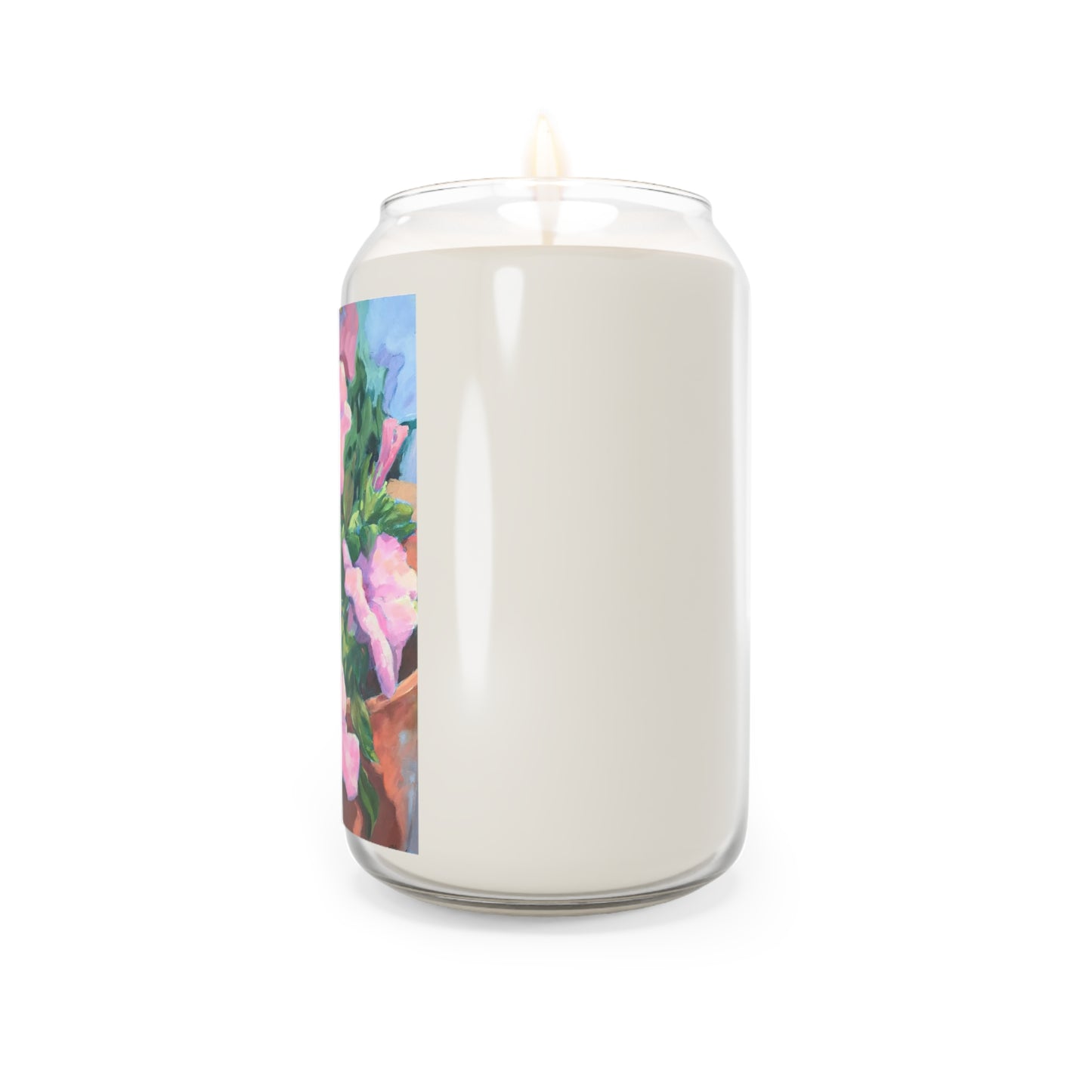 13.75oz Eco-Friendly Scented or Unscented Soy Wax Candle Jar  with 'Pink Petals in Bloom' Artwork by American Artist Barbara Cleary