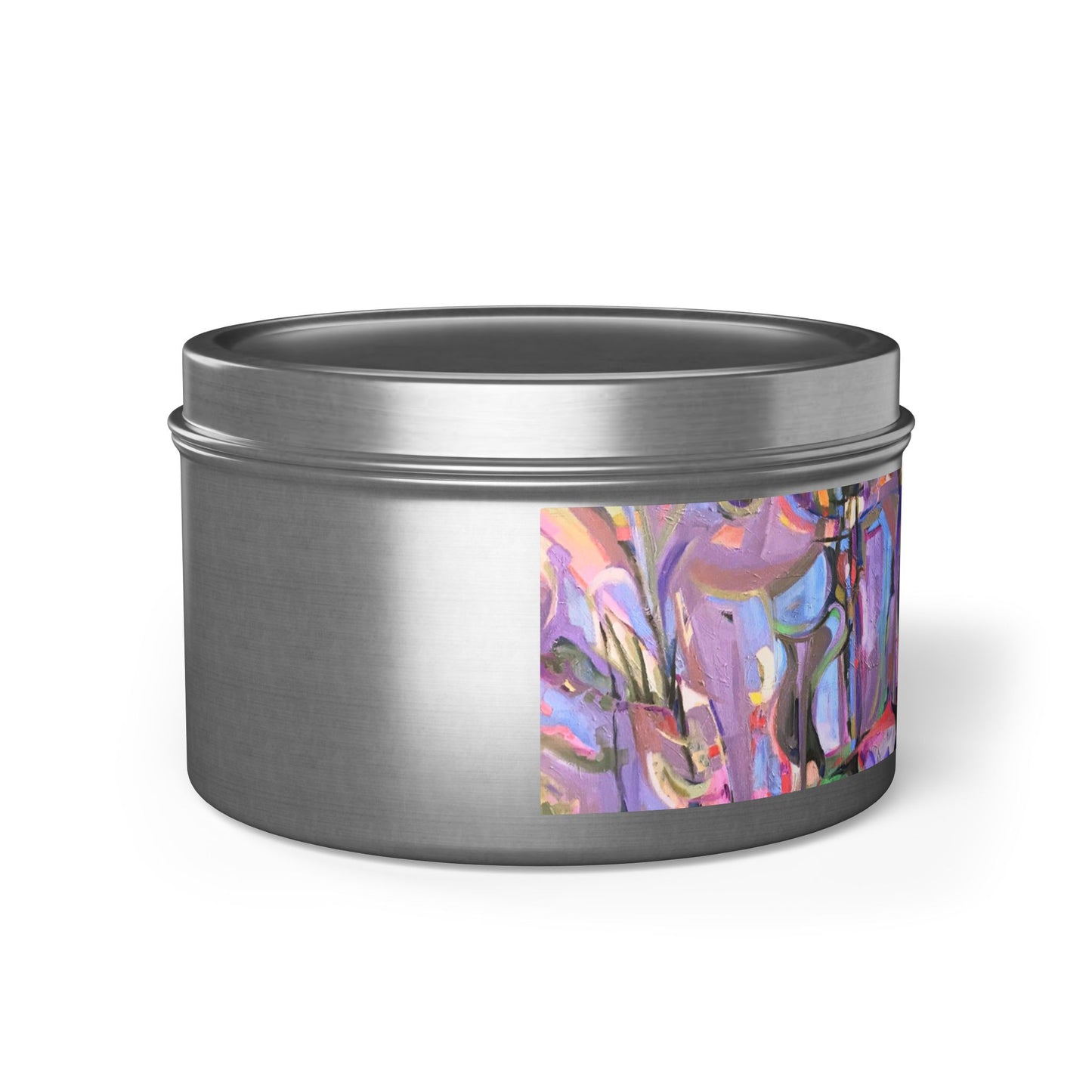 8oz Eco-Friendly Scented or Unscented Soy Wax Tin Candle with 'Passages' Abstract Artwork by American Artist Barbara Cleary