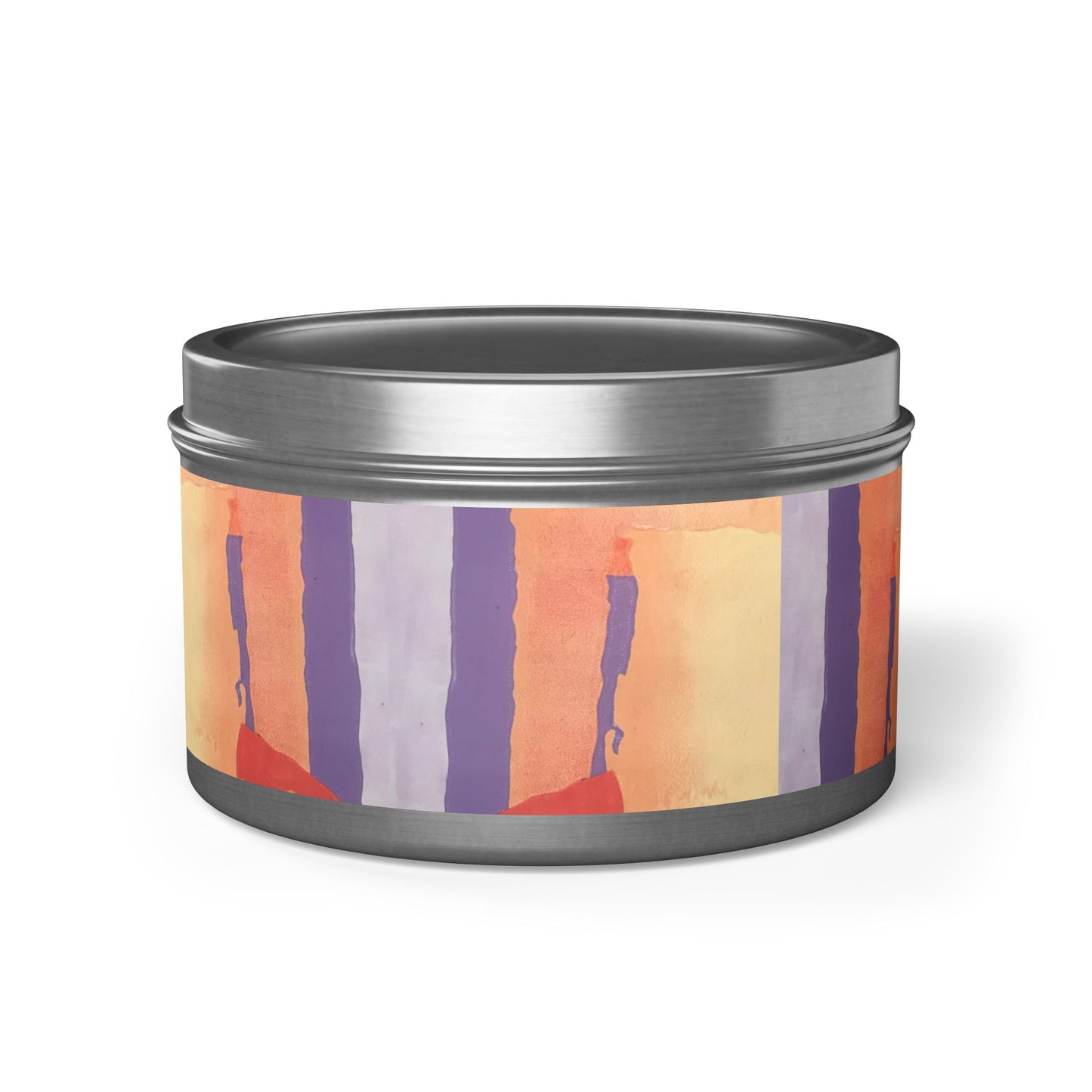 8oz Eco-Friendly Scented or Unscented Soy Wax Tin Candle with 'Spirit of the Southwest' Abstract Artwork by American Artist Barbara Cleary